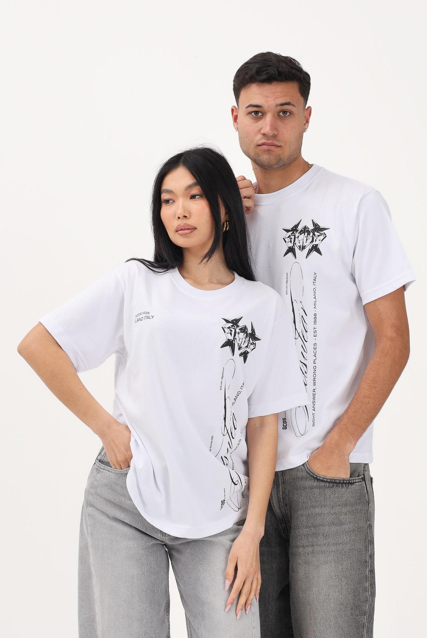GCDS T-shirt a manica corta bianca per uomo e donna con stampa C1MWQC070J079 100B GCDS