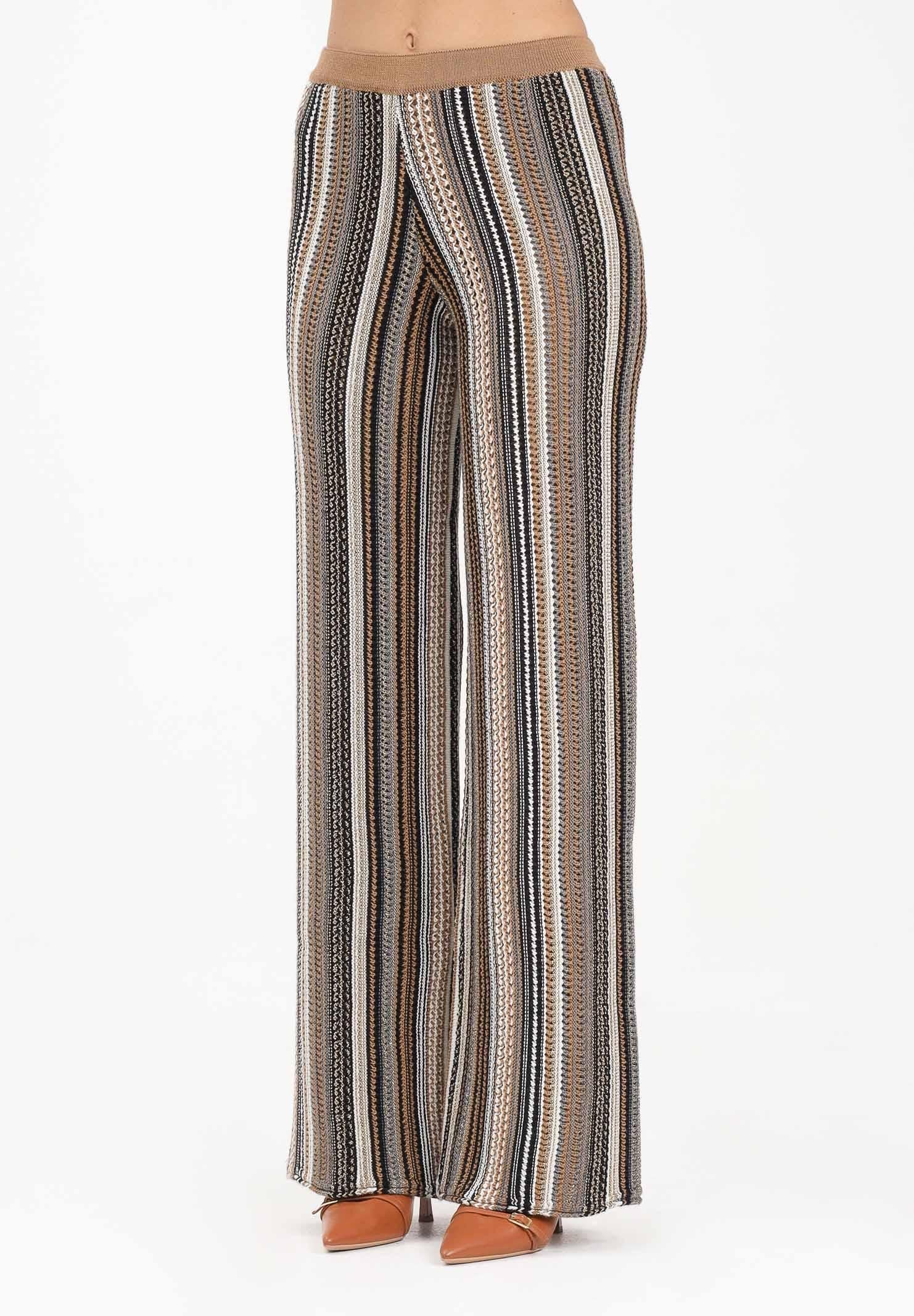 AKEP Pantalone a gamba dritta in maglia lavorata con righe multicolor da donna PTKD11003 V2 AKEP