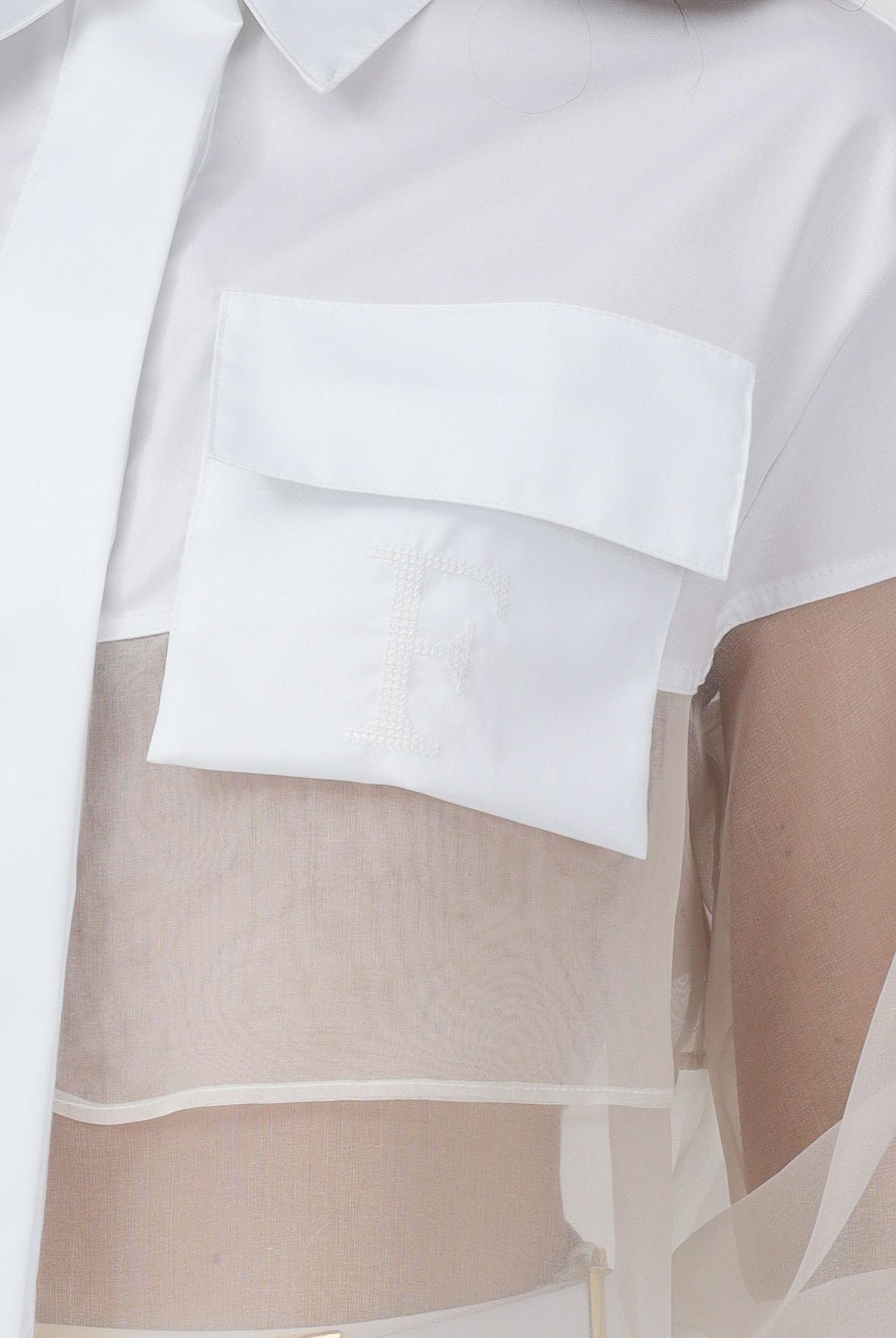 ELISABETTA FRANCHI Camicia a manica lunga bianca da donna con inserto in tulle CA11861E2 360 ELISABETTA FRANCHI