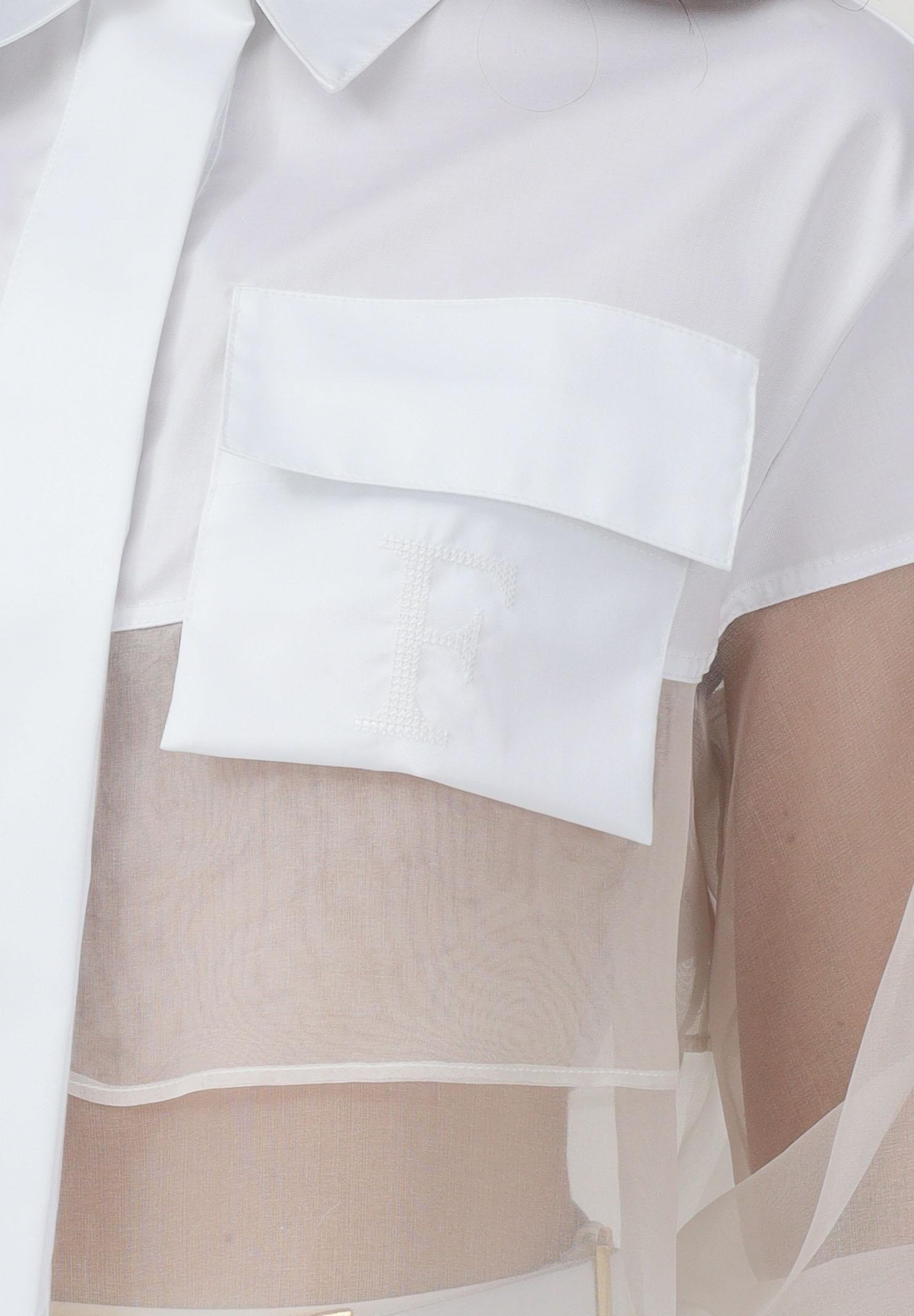 ELISABETTA FRANCHI Camicia a manica lunga bianca da donna con inserto in tulle CA11861E2 360 ELISABETTA FRANCHI