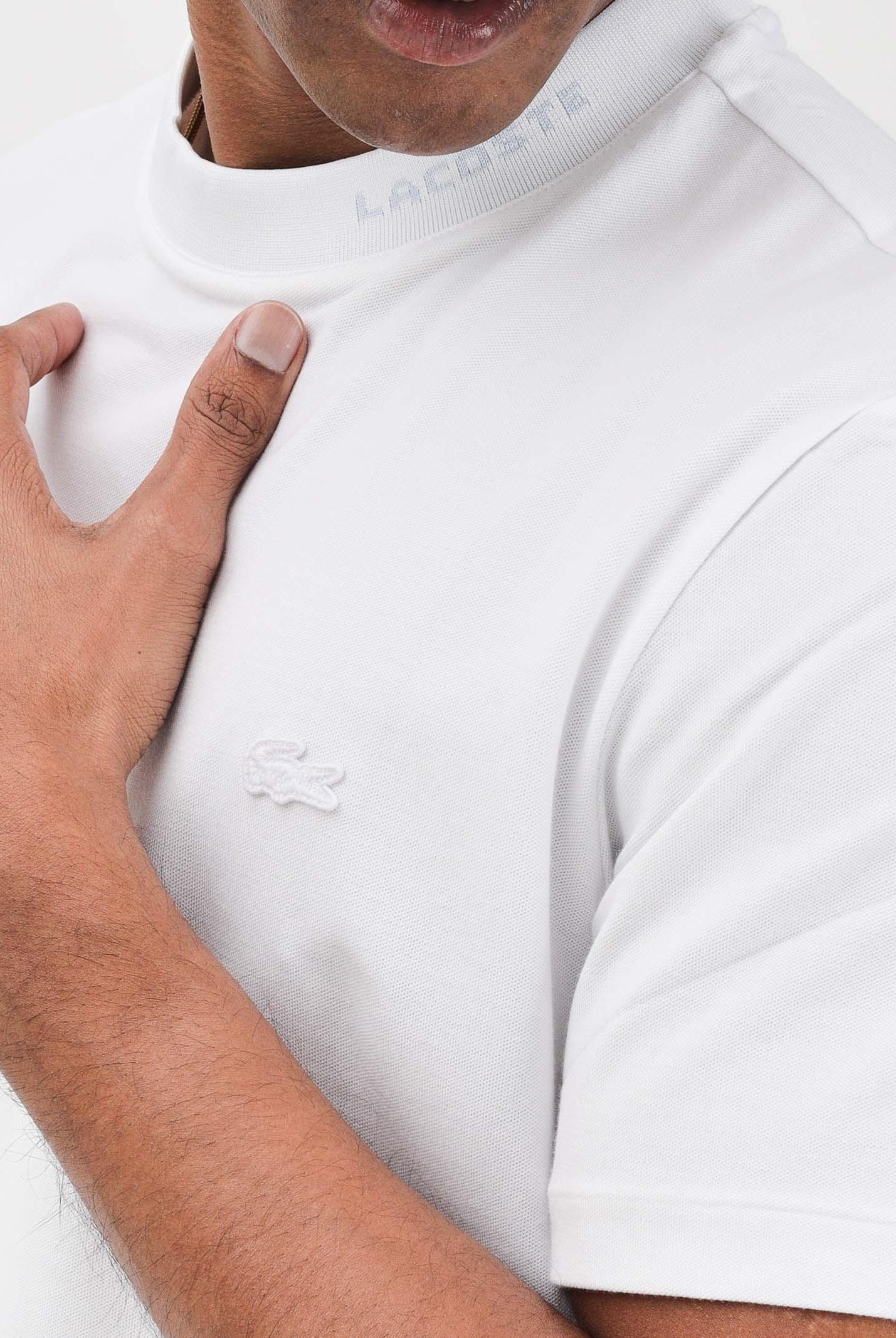 LACOSTE T-shirt a manica corta bianca da uomo in piqué con marchio jacquard TH5060 001 LACOSTE
