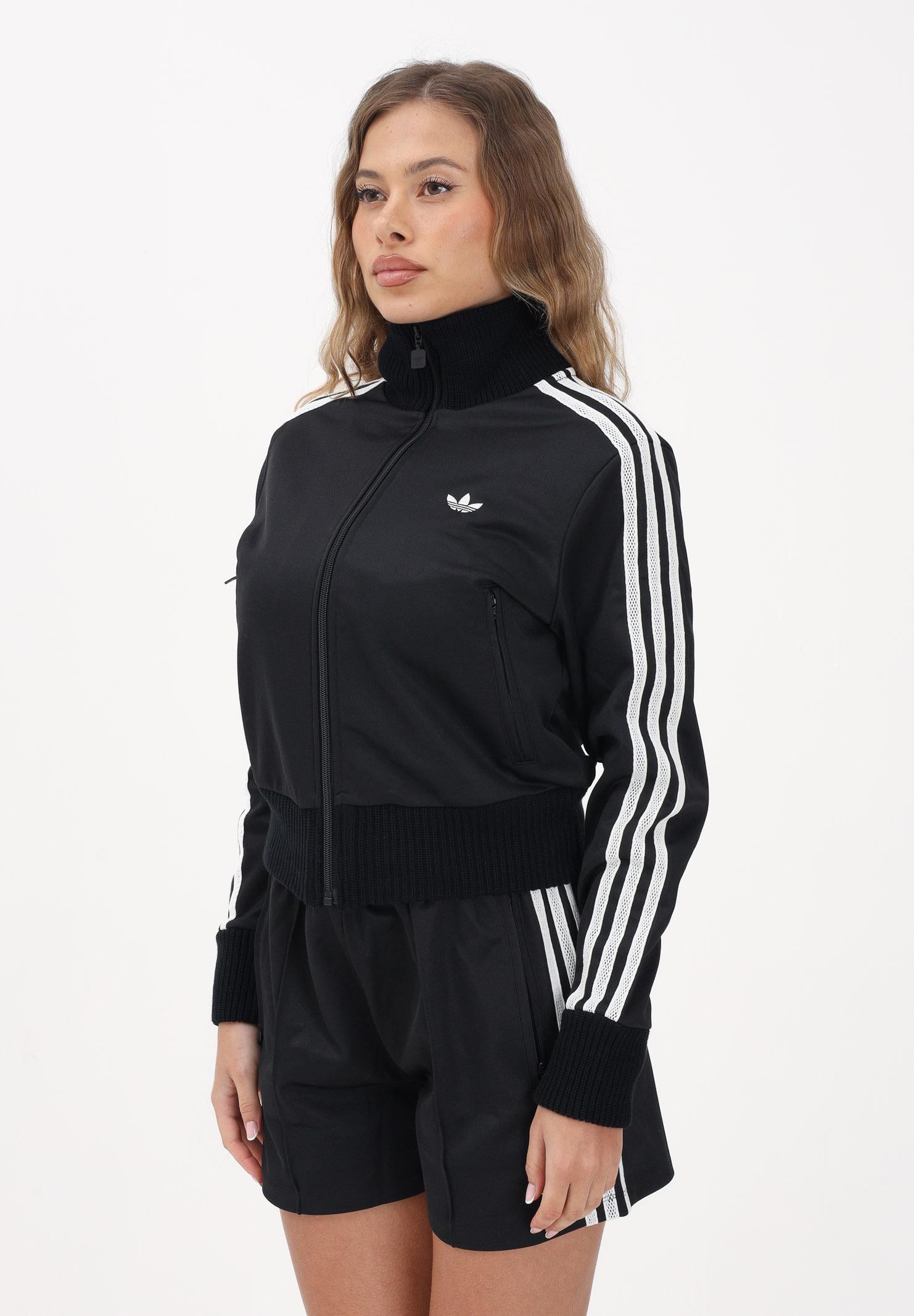 ADIDAS ORIGINALS Felpa con zip Firebird nera da donna con dettagli in maglia all'uncinetto KD5455 . ADIDAS ORIGINALS