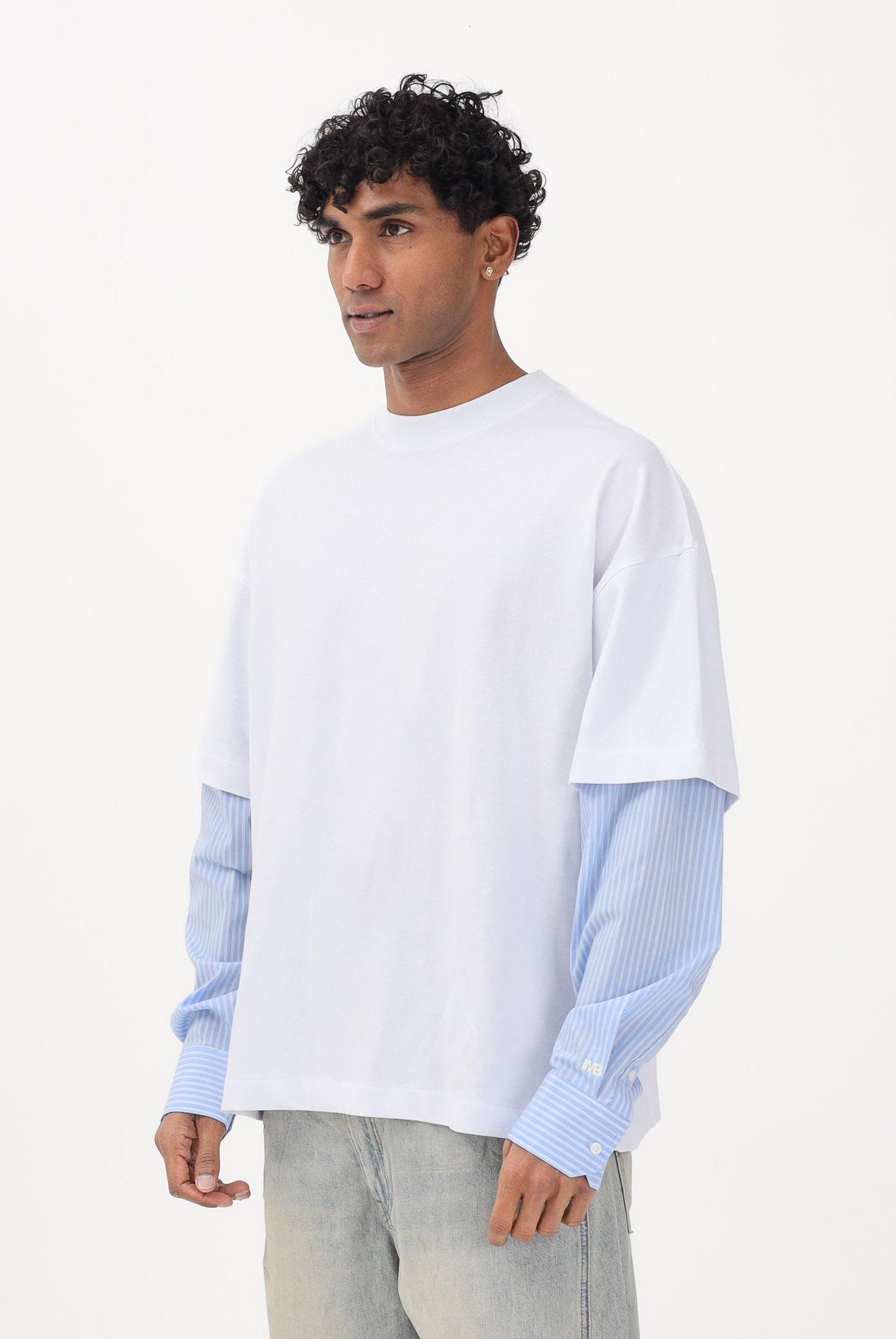 I'M BRIAN T-shirt a manica lunga bianca da uomo con maniche a camicia TS3739 002 I'M BRIAN