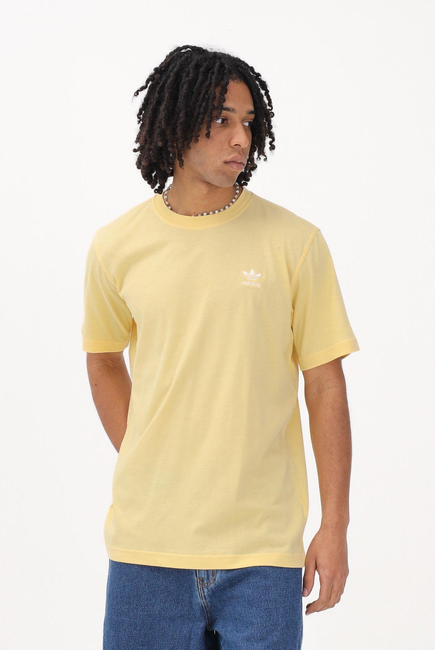 ADIDAS ORIGINALS T-shirt a manica corta TREFOIL ESSENTIALS gialla da uomo KE1165 . ADIDAS ORIGINALS