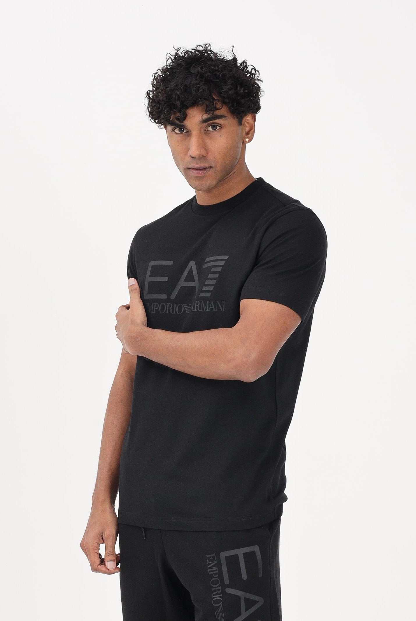 EA7 T-shirt a manica corta nera da uomo con stampa logo 7M001412AF22264 MC005 EA7