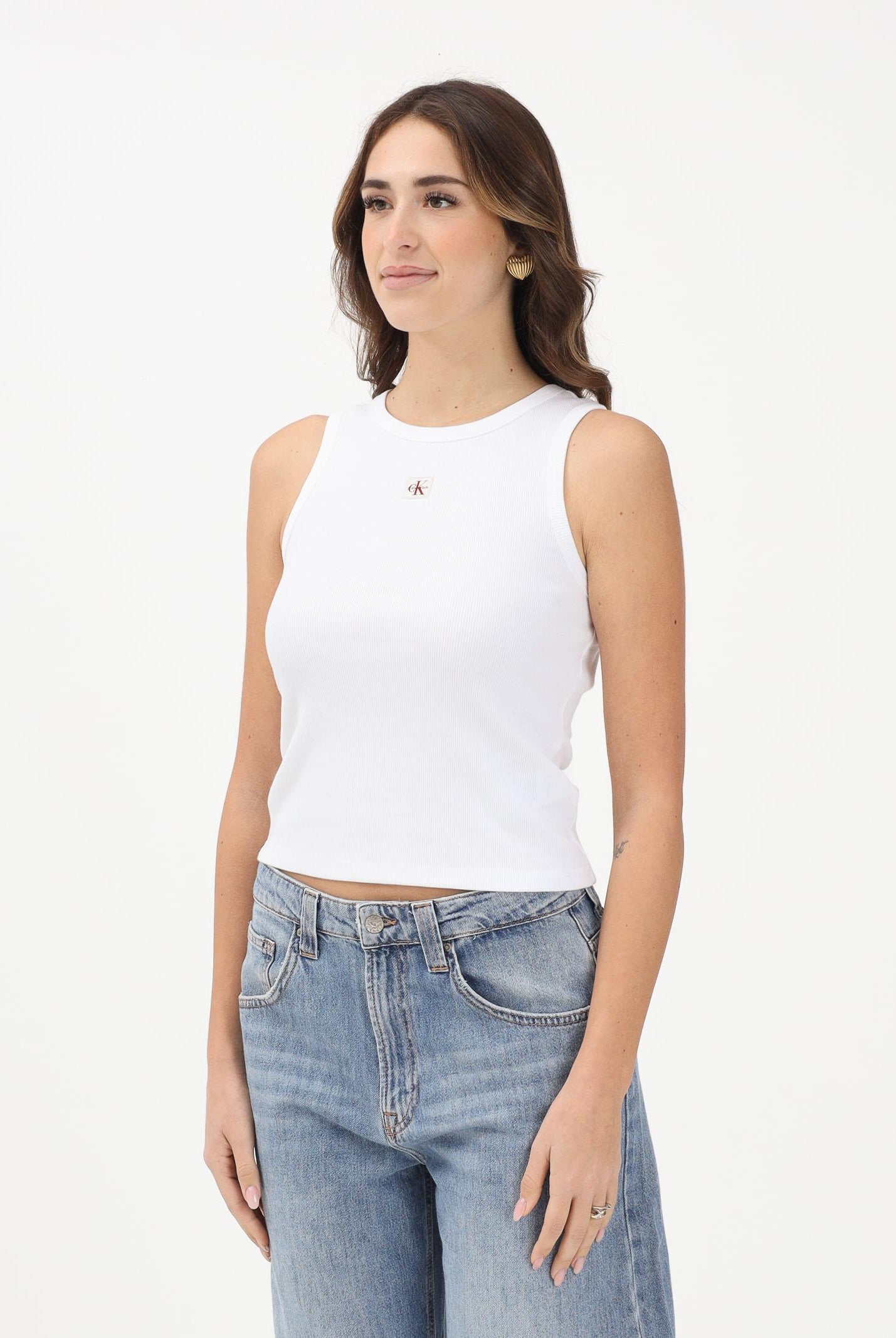 CALVIN KLEIN JEANS Canotta bianca da donna con logo LV047C201GYAA . CALVIN KLEIN JEANS