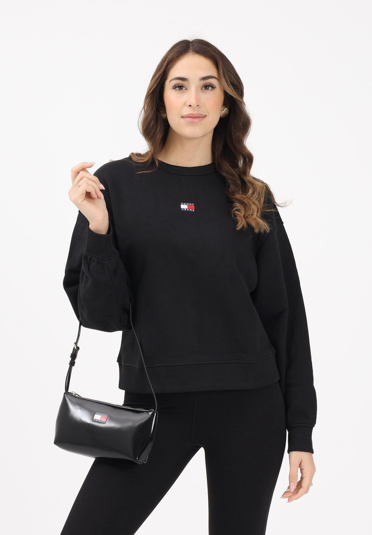 TOMMY JEANS Felpa girocollo nera da donna con logo DW0DW17325 BDS TOMMY JEANS