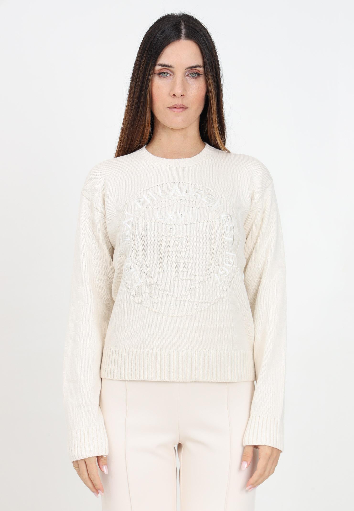 Maglioncino girocollo burro da donna con ricamo logo 200940590002 MASCARPONE LAUREN RALPH LAUREN