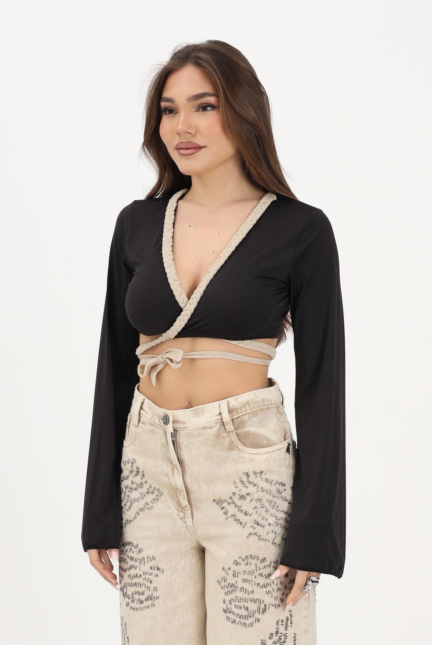 F**K Top nero da donna con intreccio FK26-SW0457BK . F**K