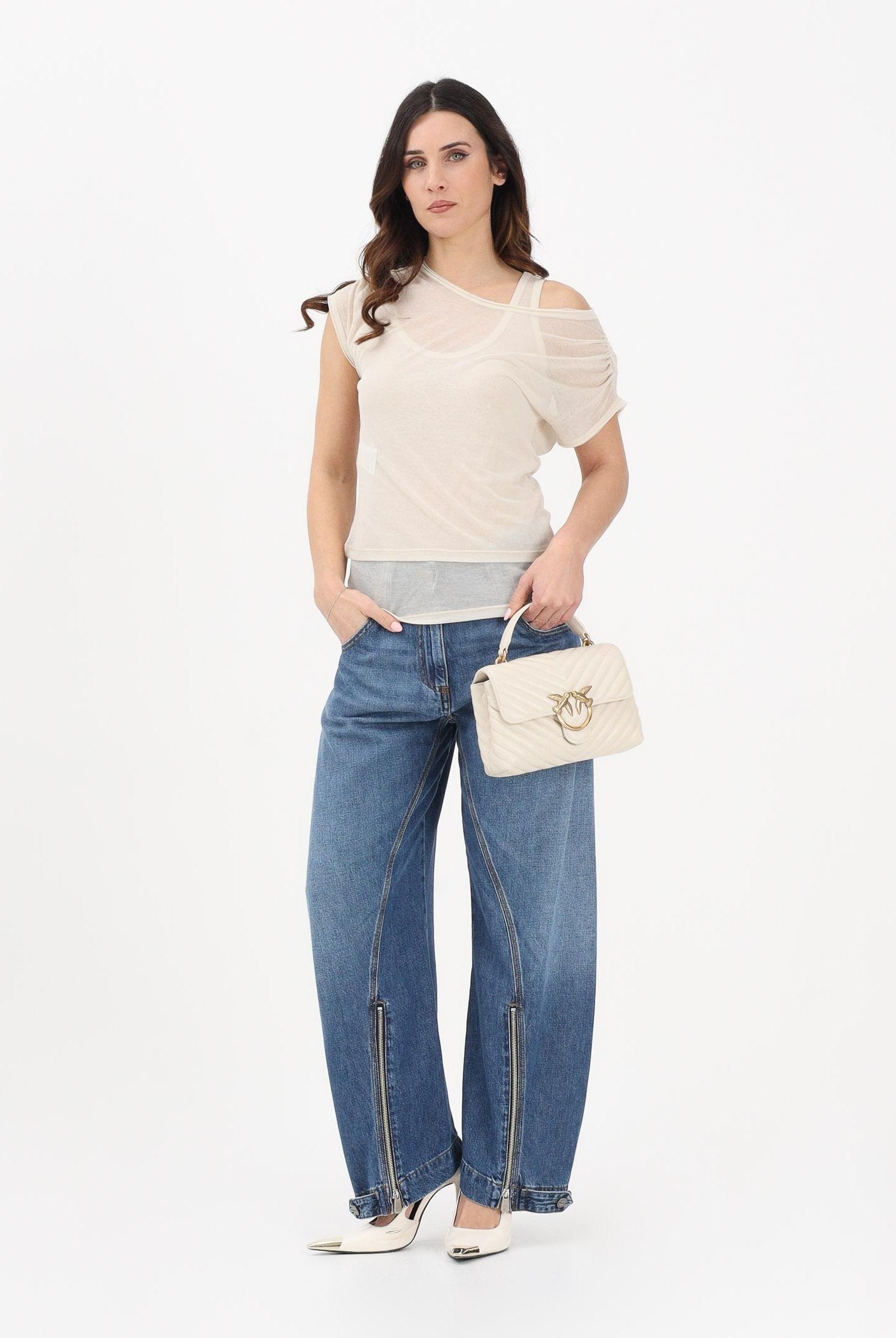 PINKO Jeans balloon SICURO ZIP realizzato in blue denim con scoloriture da donna 105680A33X PJD PINKO