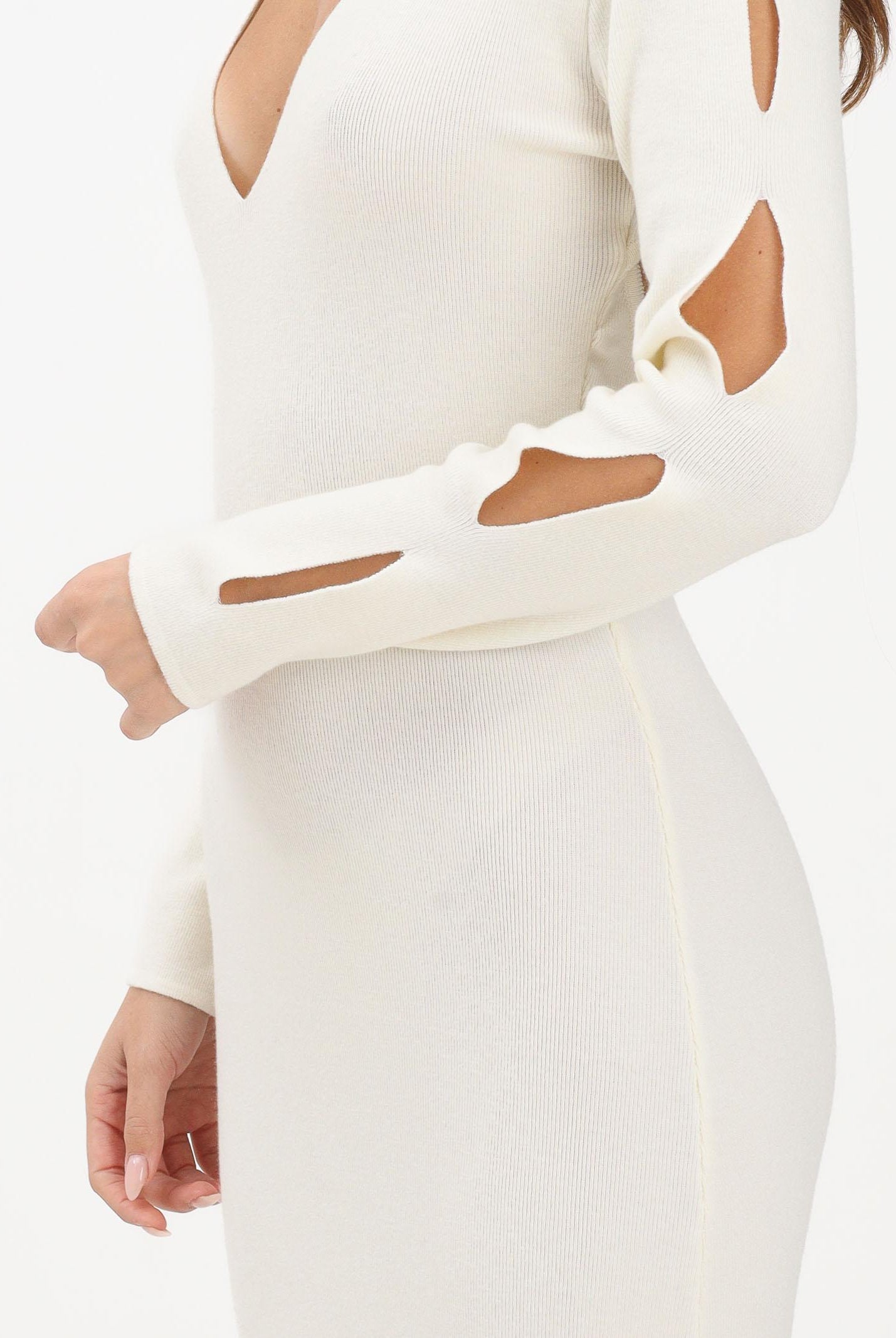 AKEP Abito lungo panna da donna con dettaglio fori su maniche VSKD11034 V5 AKEP