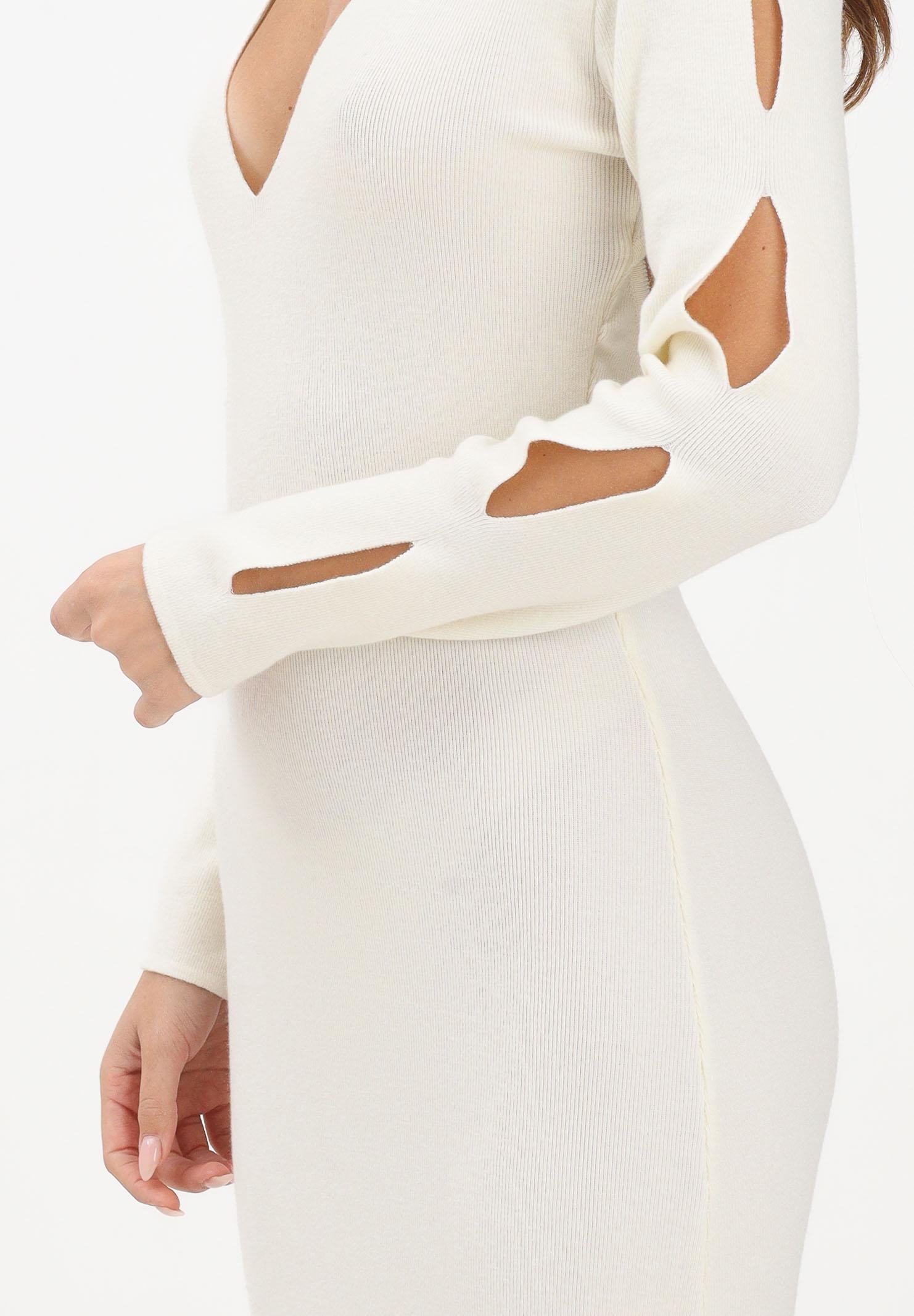 AKEP Abito lungo panna da donna con dettaglio fori su maniche VSKD11034 V5 AKEP