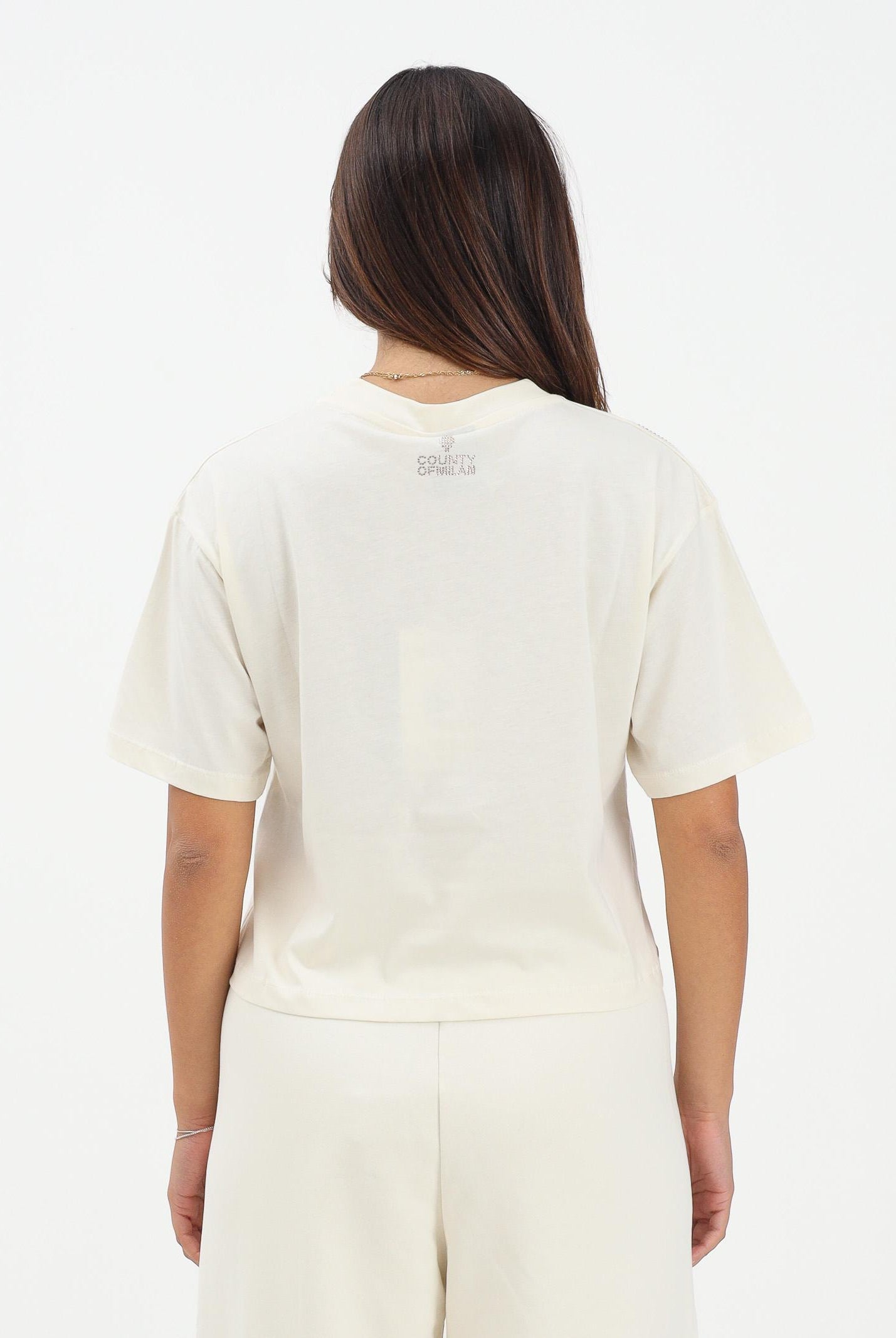 MARCELO BURLON COUNTY OF MILAN T-shirt a manica corta panna da donna con strass 25ICM30016 LA MARCELO BURLON COUNTY OF MILAN