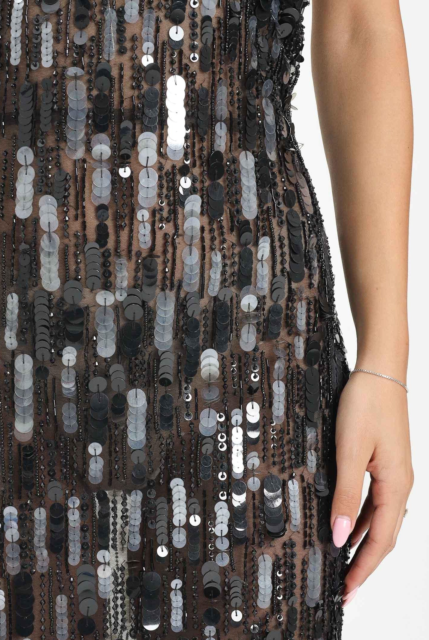 ELISABETTA FRANCHI Abito lungo nero da donna in tulle con paillettes ABR2357E2 110 ELISABETTA FRANCHI