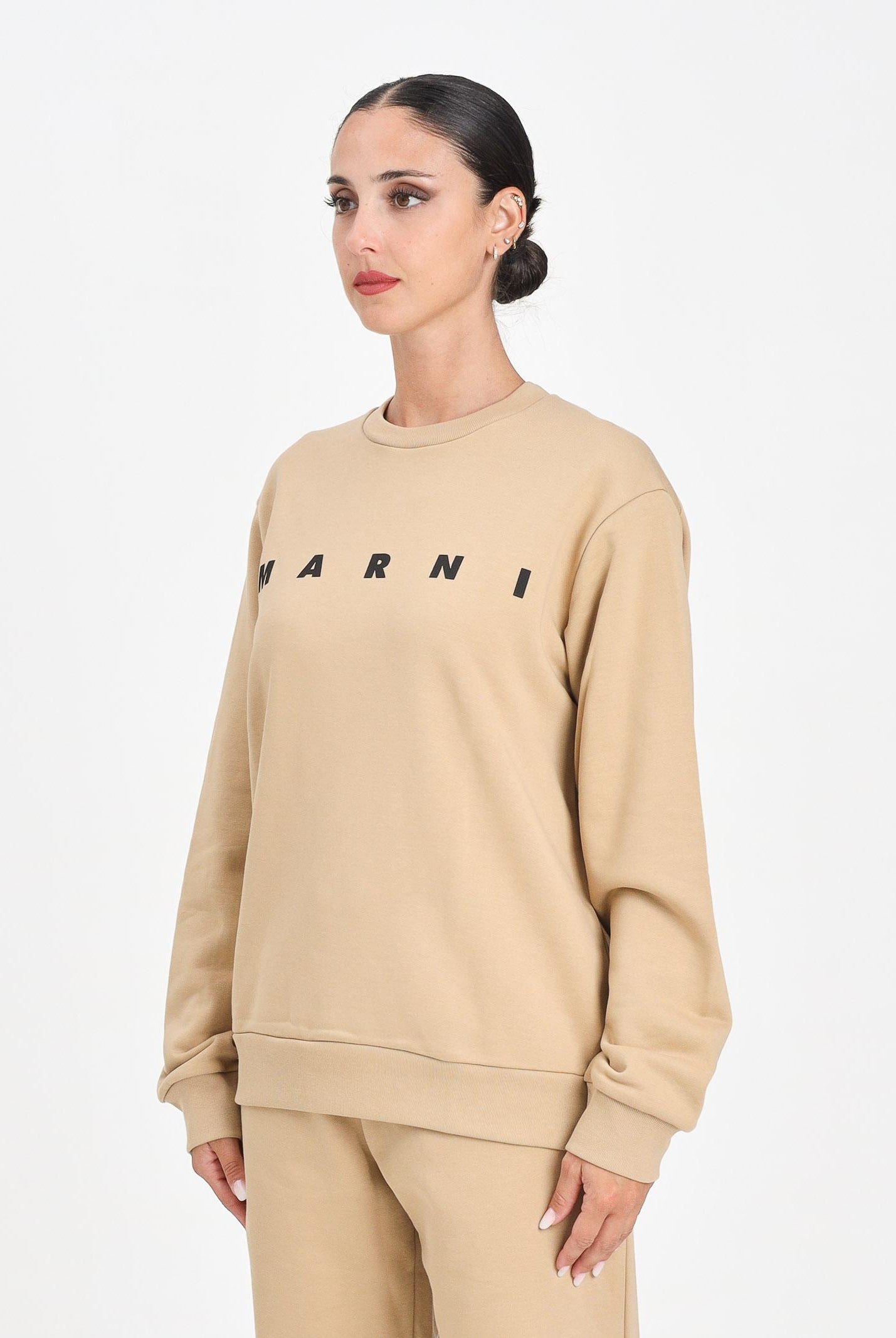 MARNI Felpa girocollo beige per donna, ragazzi e bambini con logo istituzionale M01612M00V0 0M715 MARNI