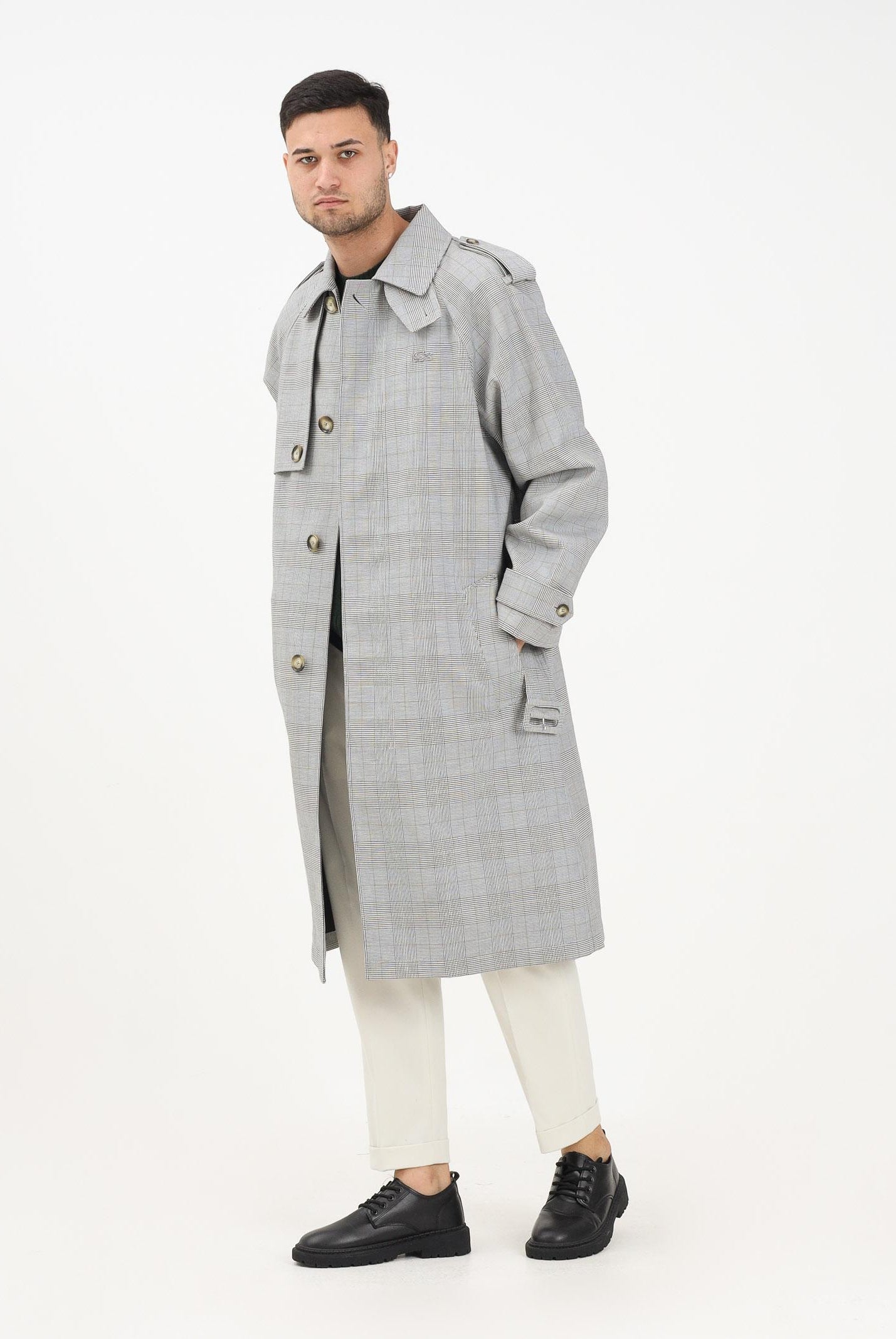 LACOSTE Trench a quadri bianco, nero e verde da uomo BH5521 6PK LACOSTE