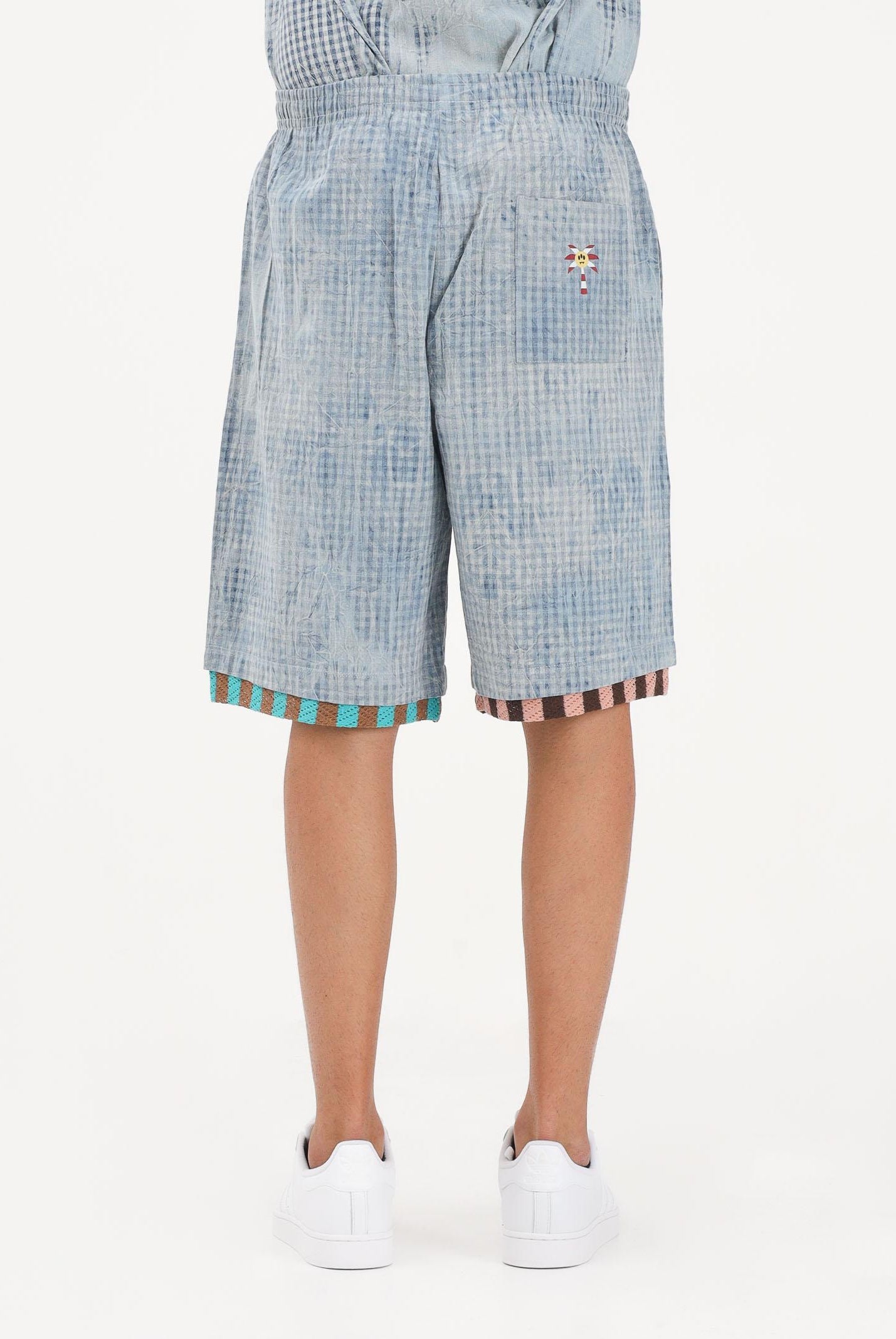 BARROW Shorts celeste per uomo e donna con stampa micro check S6BWUABE056 172 BARROW