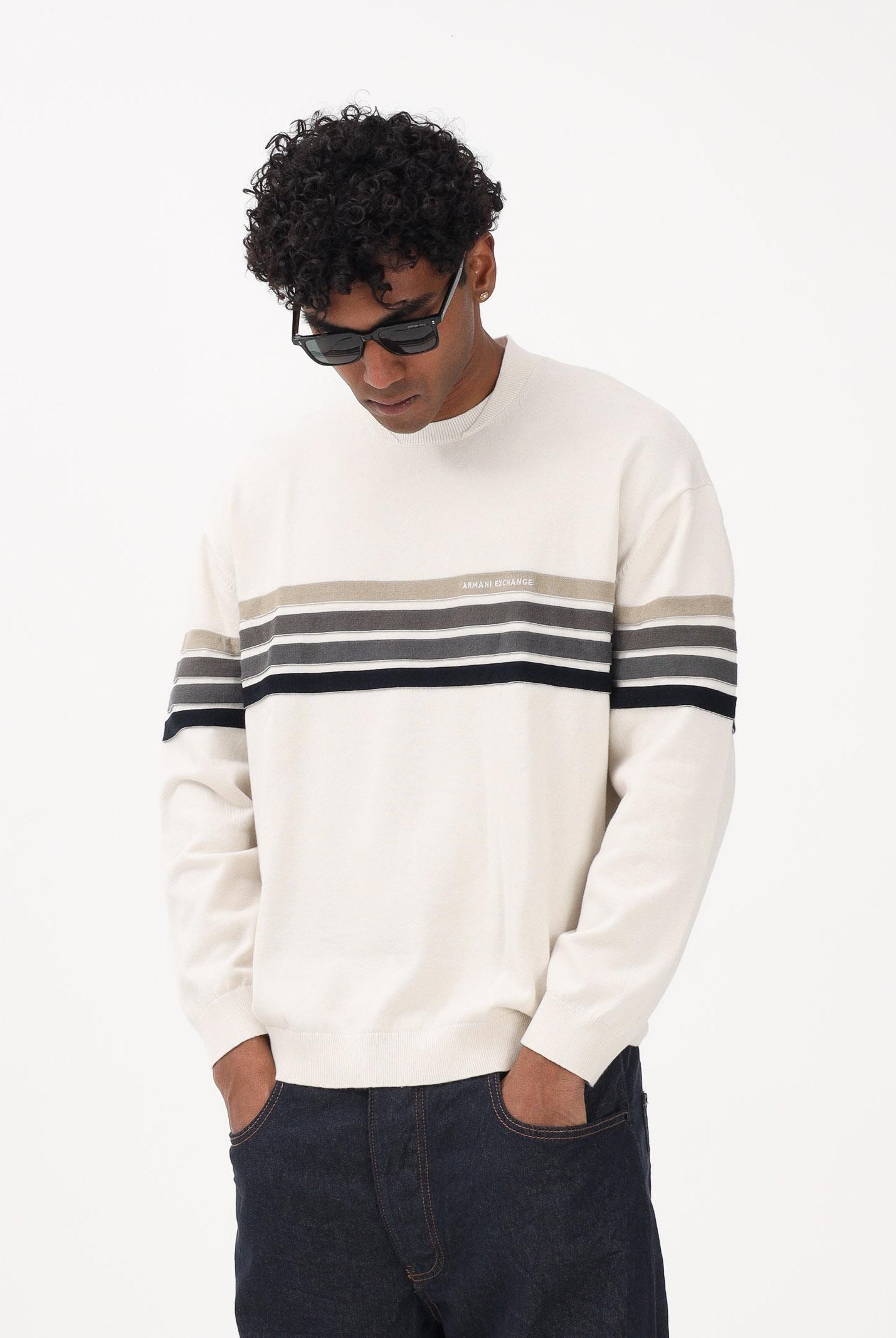 ARMANI EXCHANGE Maglioncino girocollo panna da uomo con bande a contrasto XM002424AF11960 M1302 ARMANI EXCHANGE