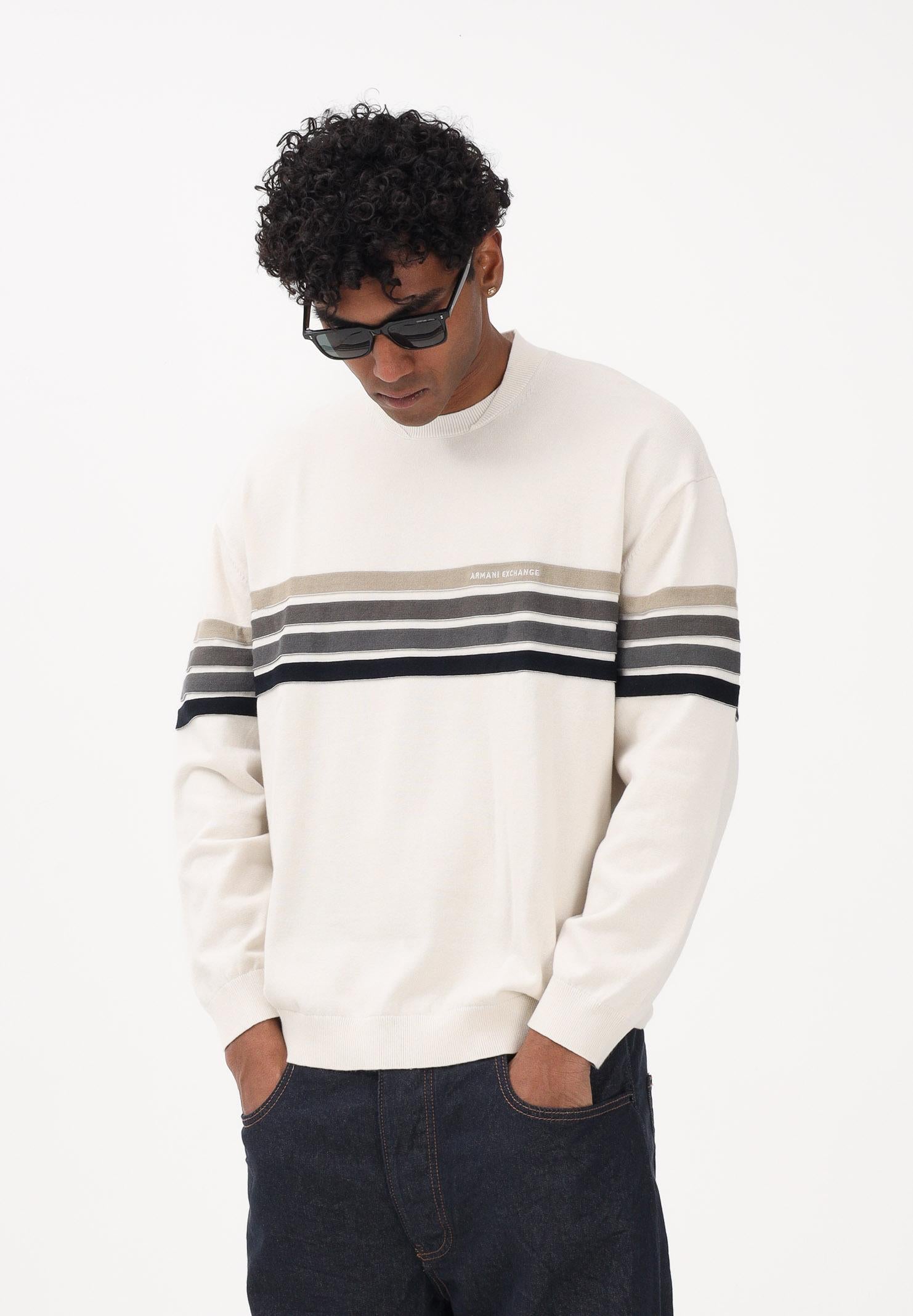 ARMANI EXCHANGE Maglioncino girocollo panna da uomo con bande a contrasto XM002424AF11960 M1302 ARMANI EXCHANGE