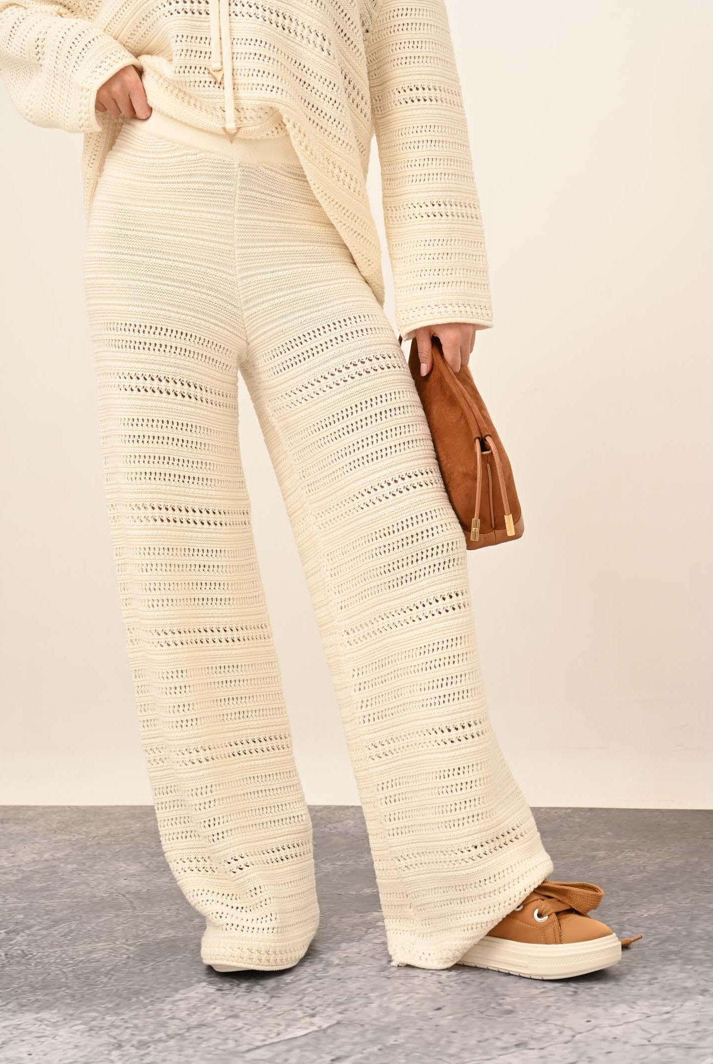 AKEP Pantalone panna da donna in maglia traforata PTKD11005 V2 AKEP