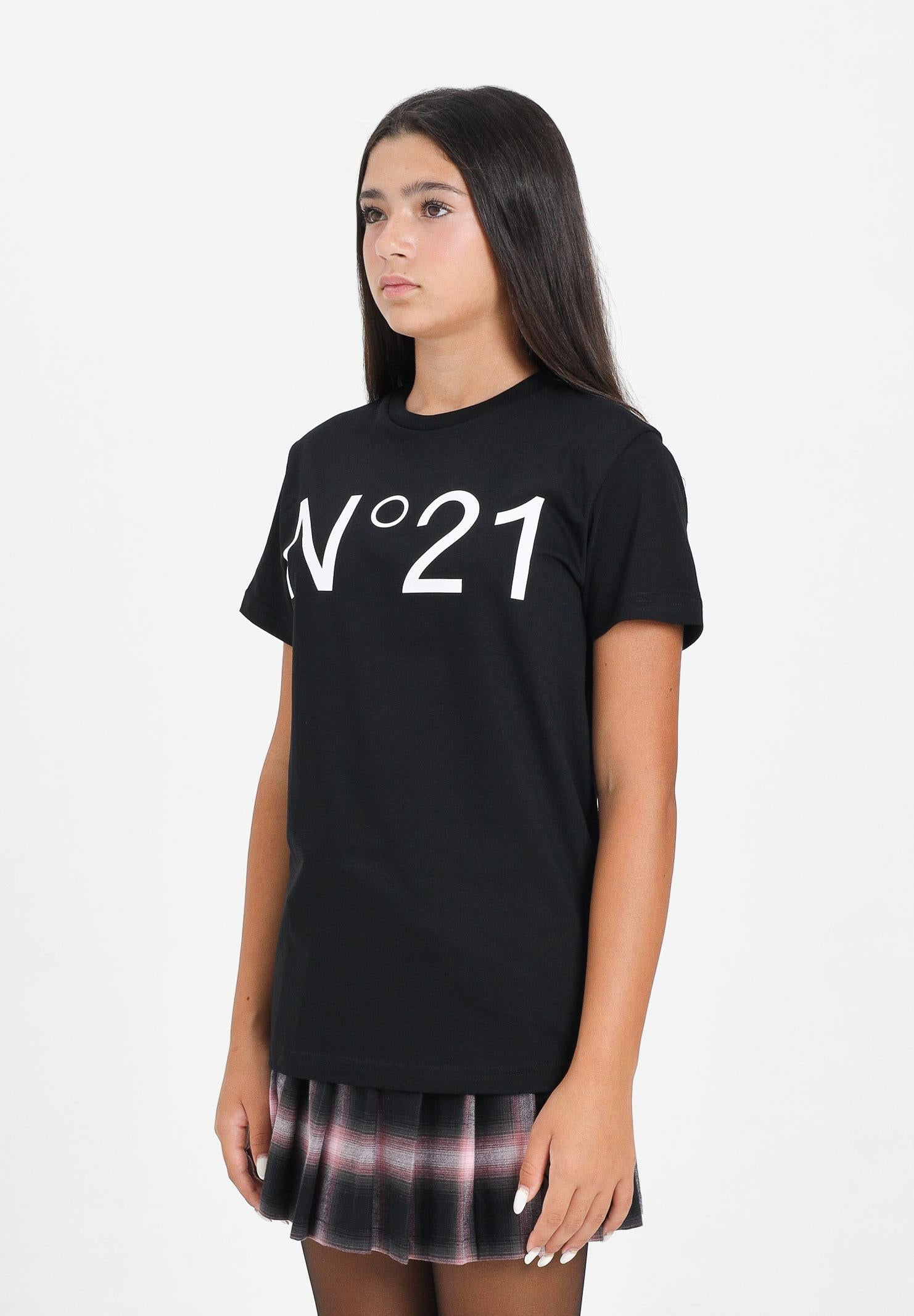 N21 T-shirt a manica corta nera per donna, ragazzi e bambini con stampa logo N21173N0153 0N900 N21