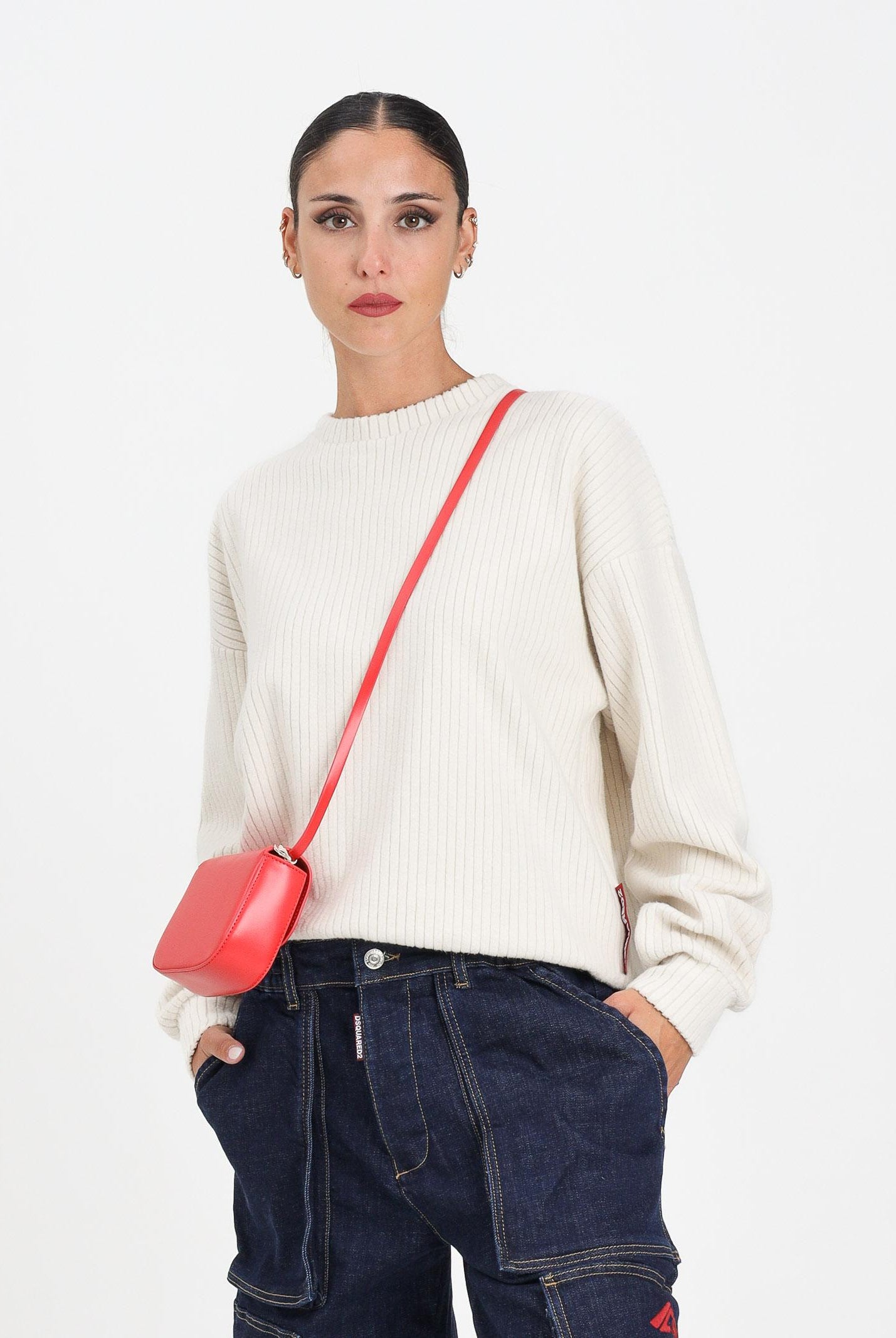 DSQUARED2 Felpa girocollo panna per donna, ragazzi e bambini in velluto a coste DQ2999D0AE3 DQ102 DSQUARED2