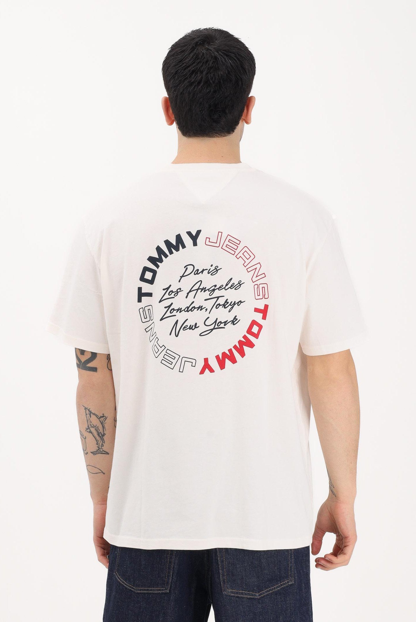 TOMMY JEANS T-shirt a manica corta panna da uomo con stampa sul retro DM0DM22535 YBH TOMMY JEANS