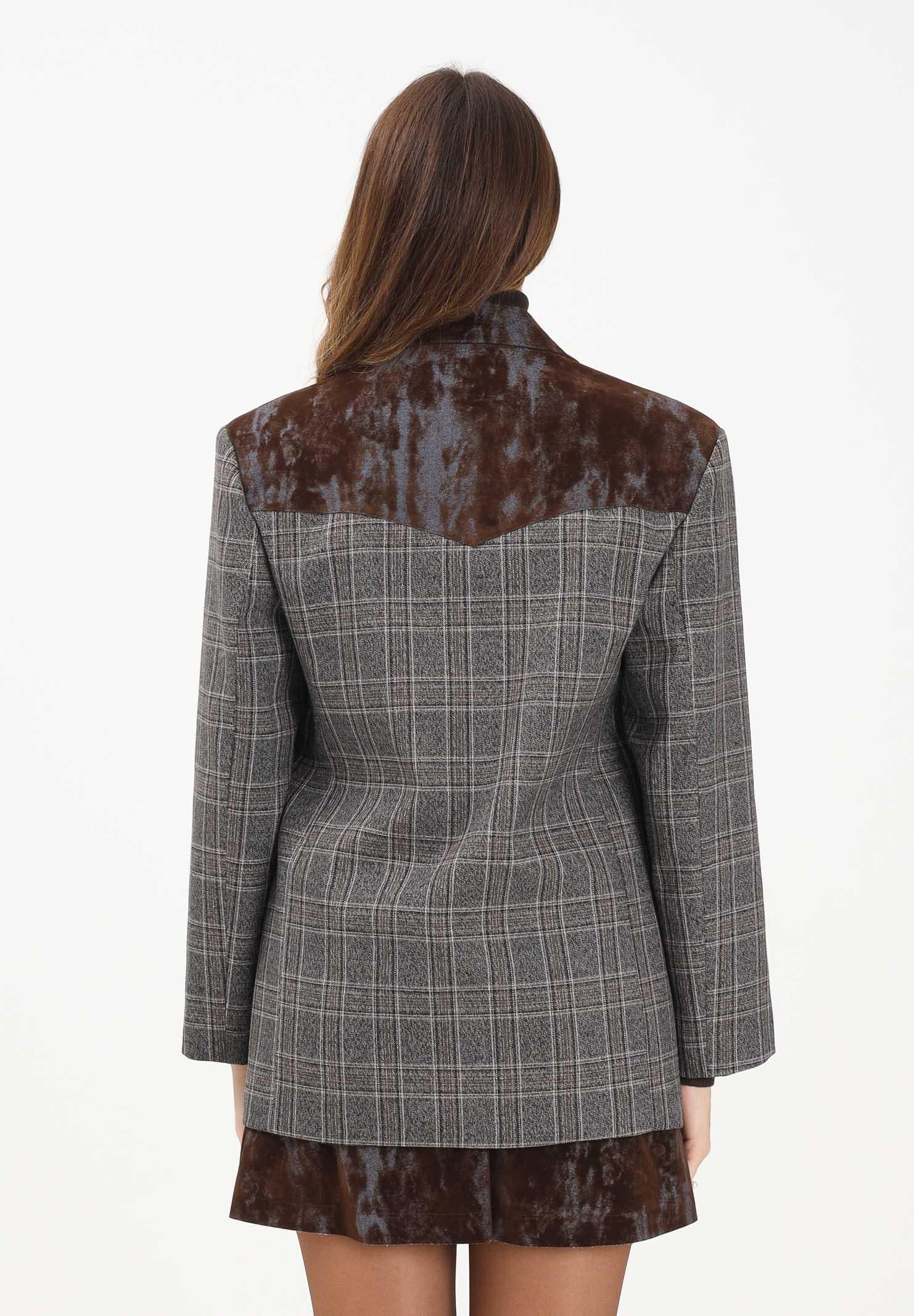 VICOLO Giacca doppiopetto da donna realizzata in tessuto a quadri principe di Galles nei toni del grigio e marrone TF1750 PR VICOLO