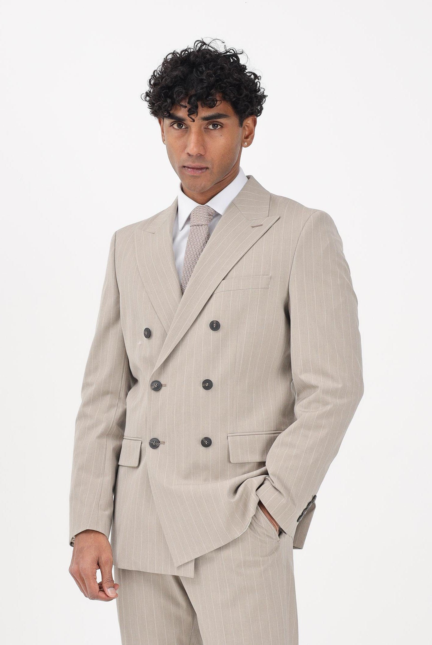 SELECTED HOMME Giacca doppiopetto beige da uomo con motivo gessato 16100151 SA SELECTED HOMME