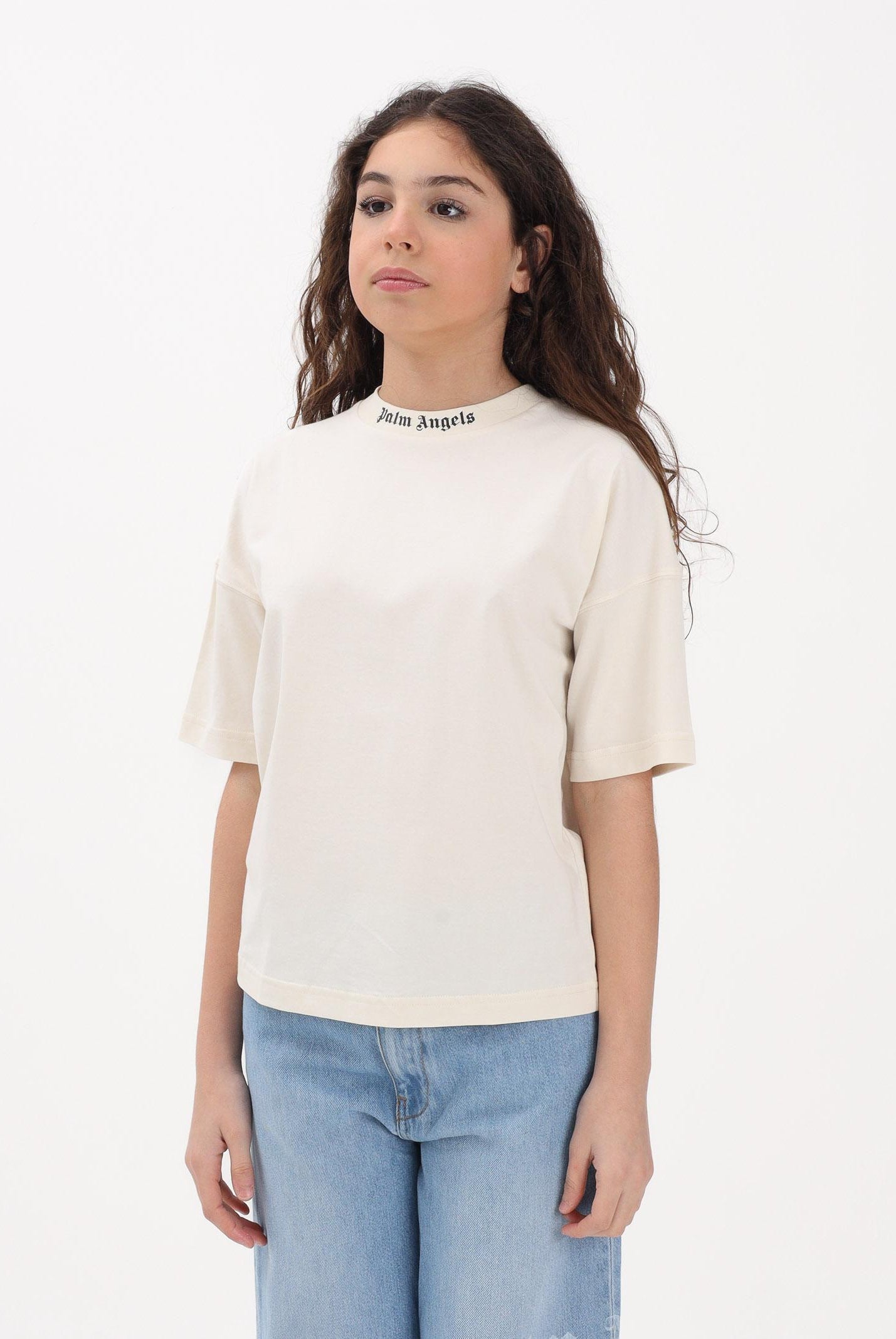 PALM ANGELS T-shirt a manica corta panna per donna, ragazzi e bambini con stampa logo PBAA002S26JER001 002 PALM ANGELS