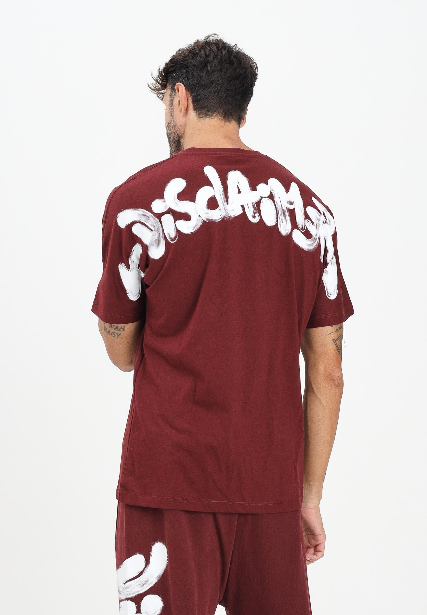 DISCLAIMER T-shirt a manica corta bordeaux da uomo con stampa logo 25IDS55117 BO DISCLAIMER