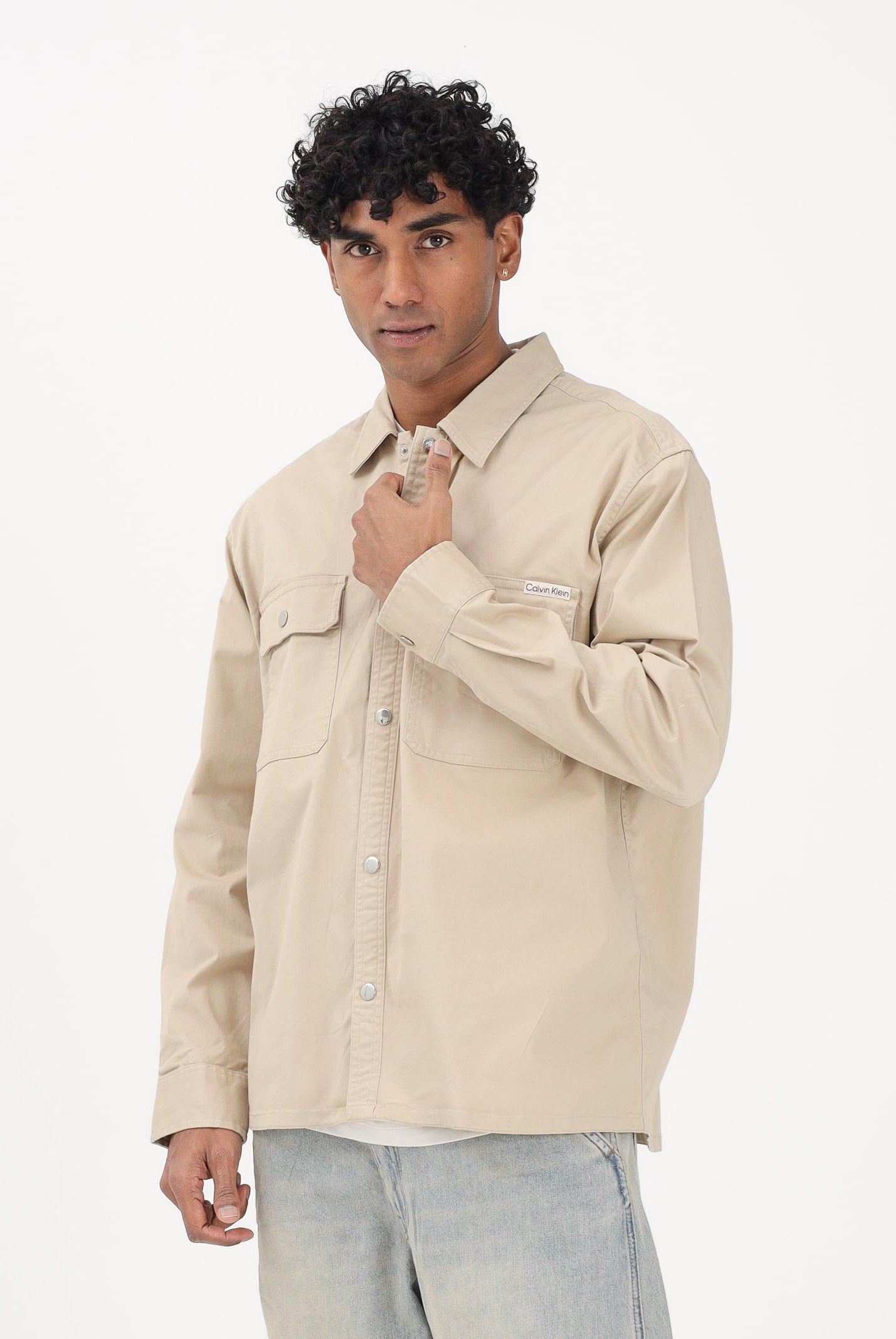 CALVIN KLEIN JEANS Camicia a manica lunga beige da uomo LV04RE103GPF0 . CALVIN KLEIN JEANS