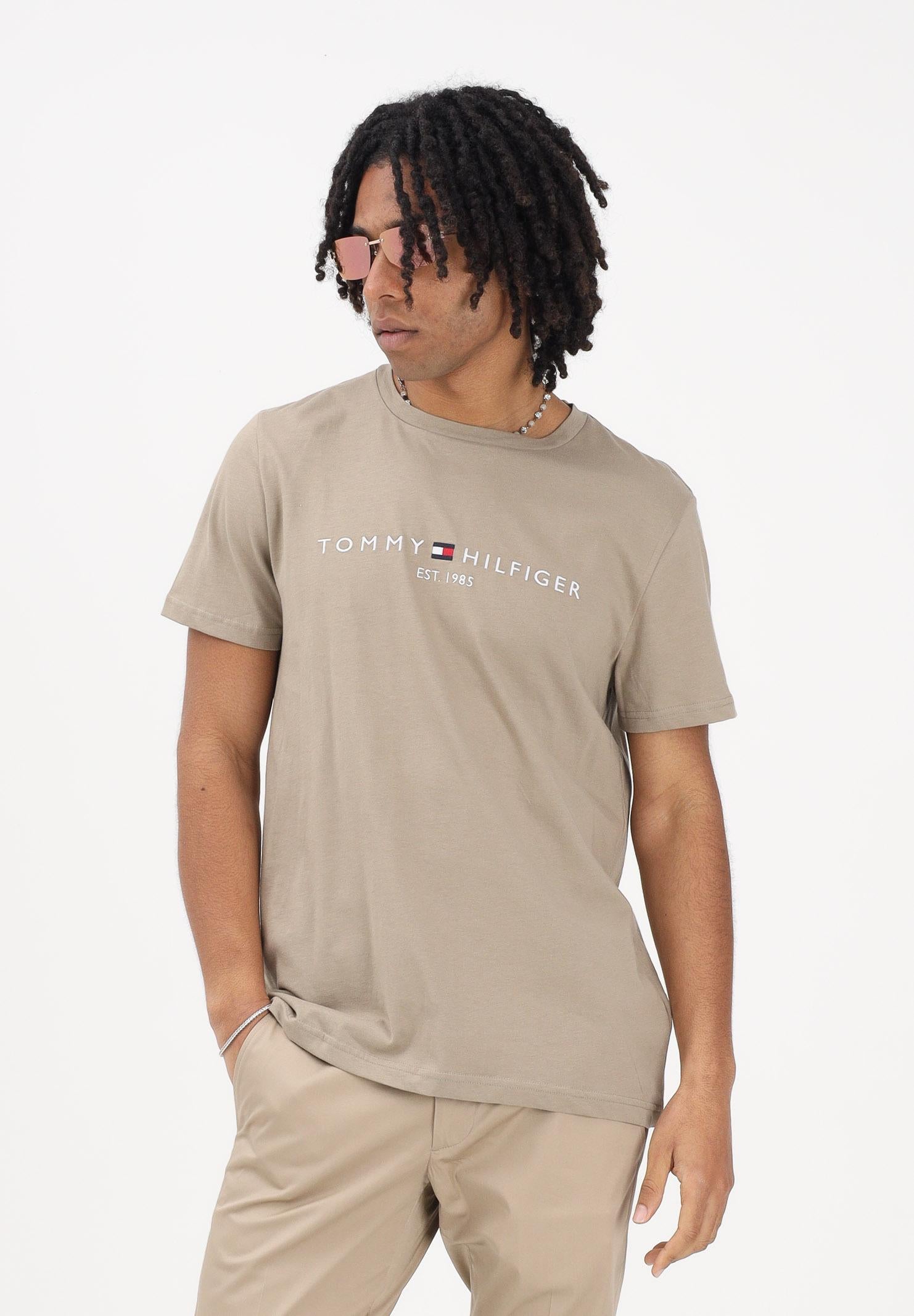 TOMMY HILFIGER T-shirt a manica corta beige da uomo con logo MW0MW11797 M03 TOMMY HILFIGER