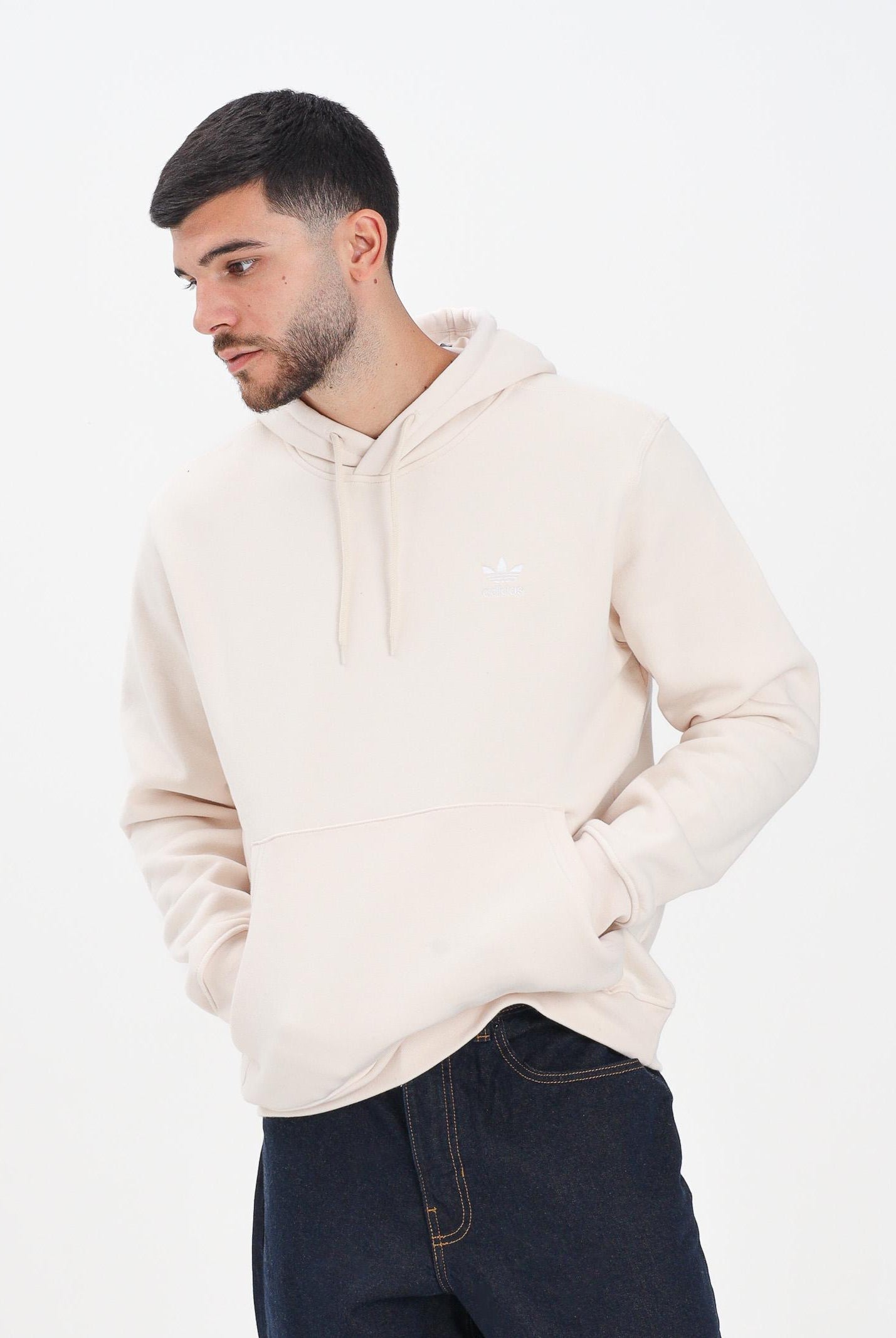 ADIDAS ORIGINALS Felpa con cappuccio Trefoil Essentials panna da uomo HZ3598 . ADIDAS ORIGINALS