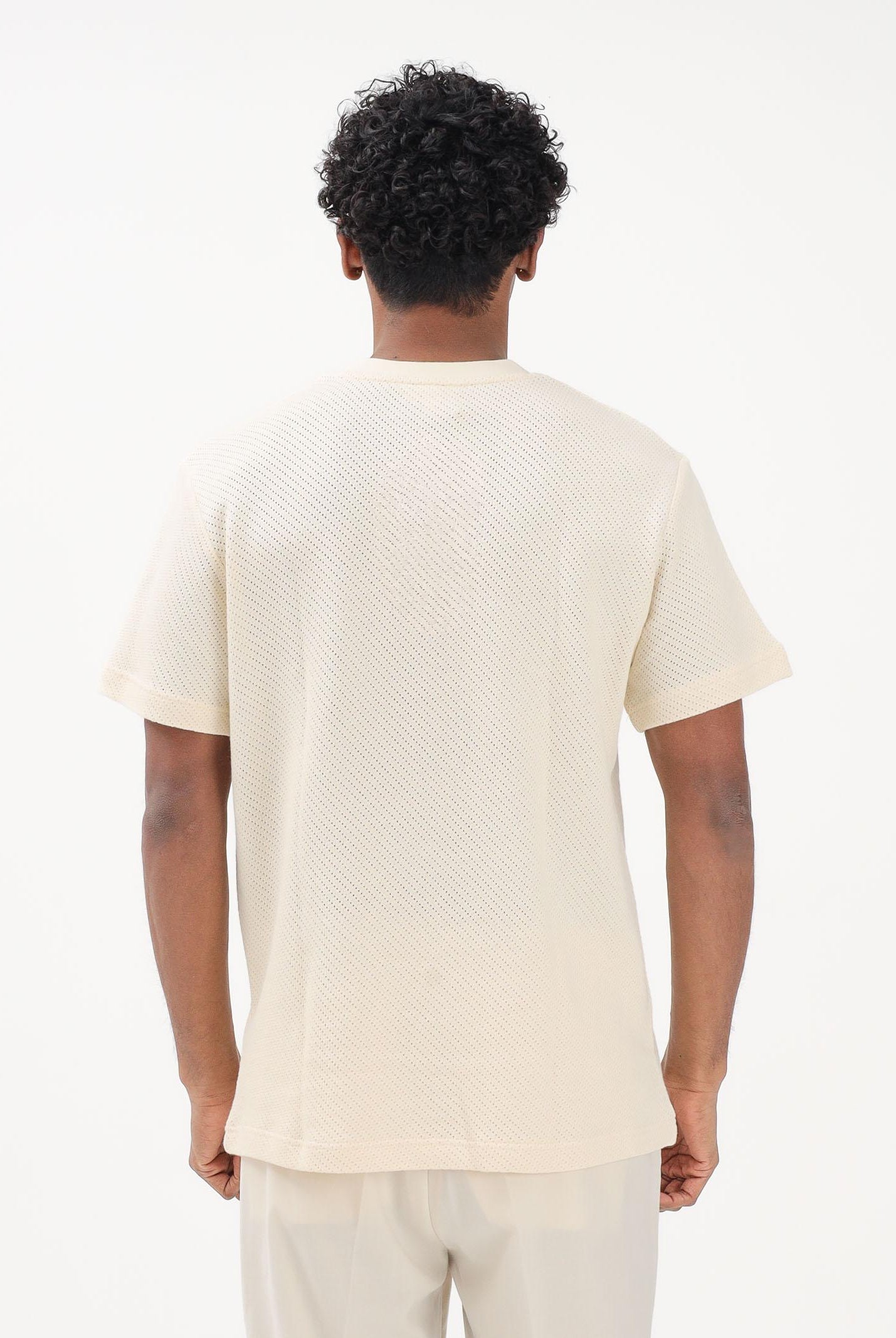 LACOSTE T-shirt a manica corta panna da uomo in cotone traforato TH2665 056 LACOSTE