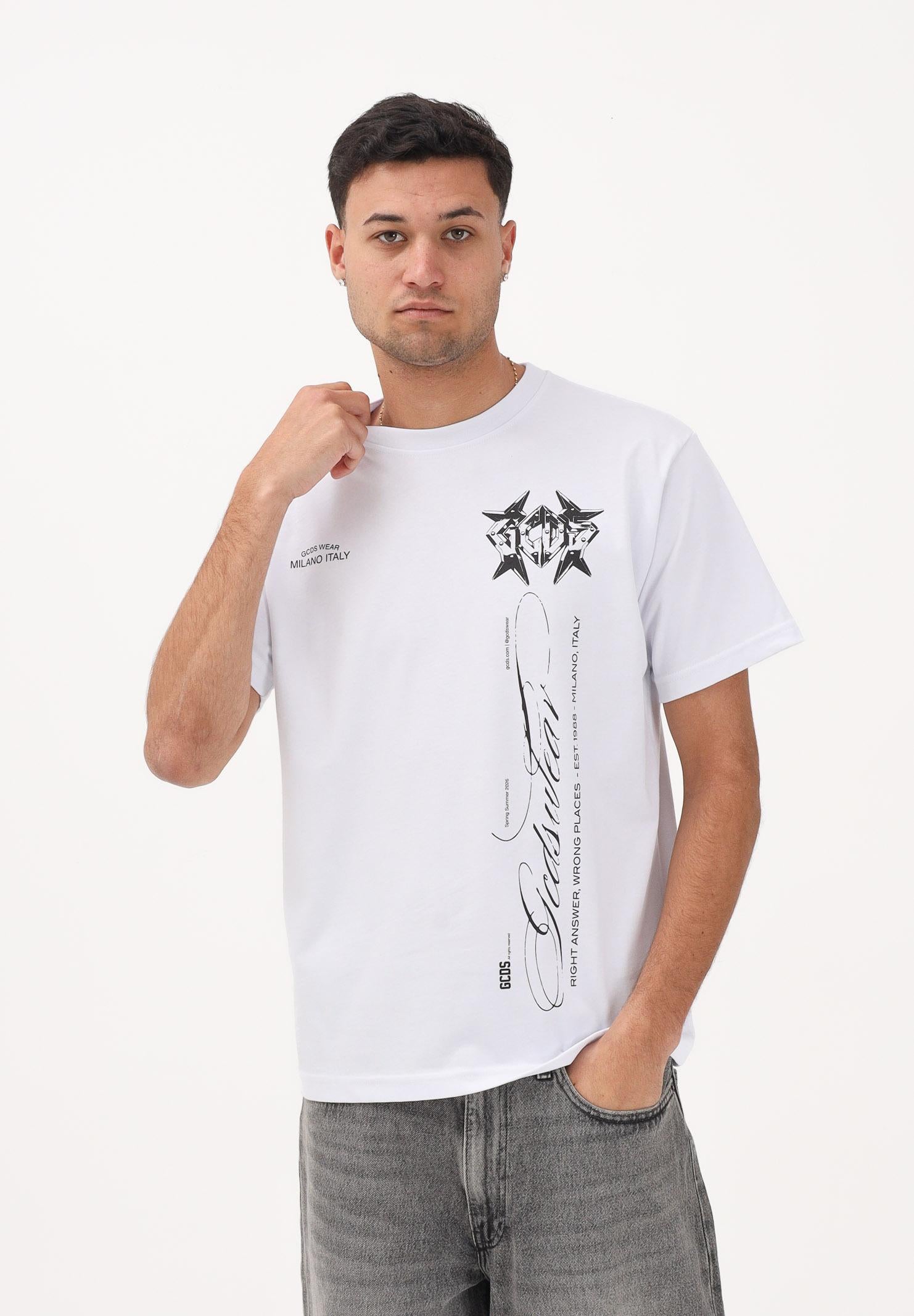 GCDS T-shirt a manica corta bianca per uomo e donna con stampa C1MWQC070J079 100B GCDS