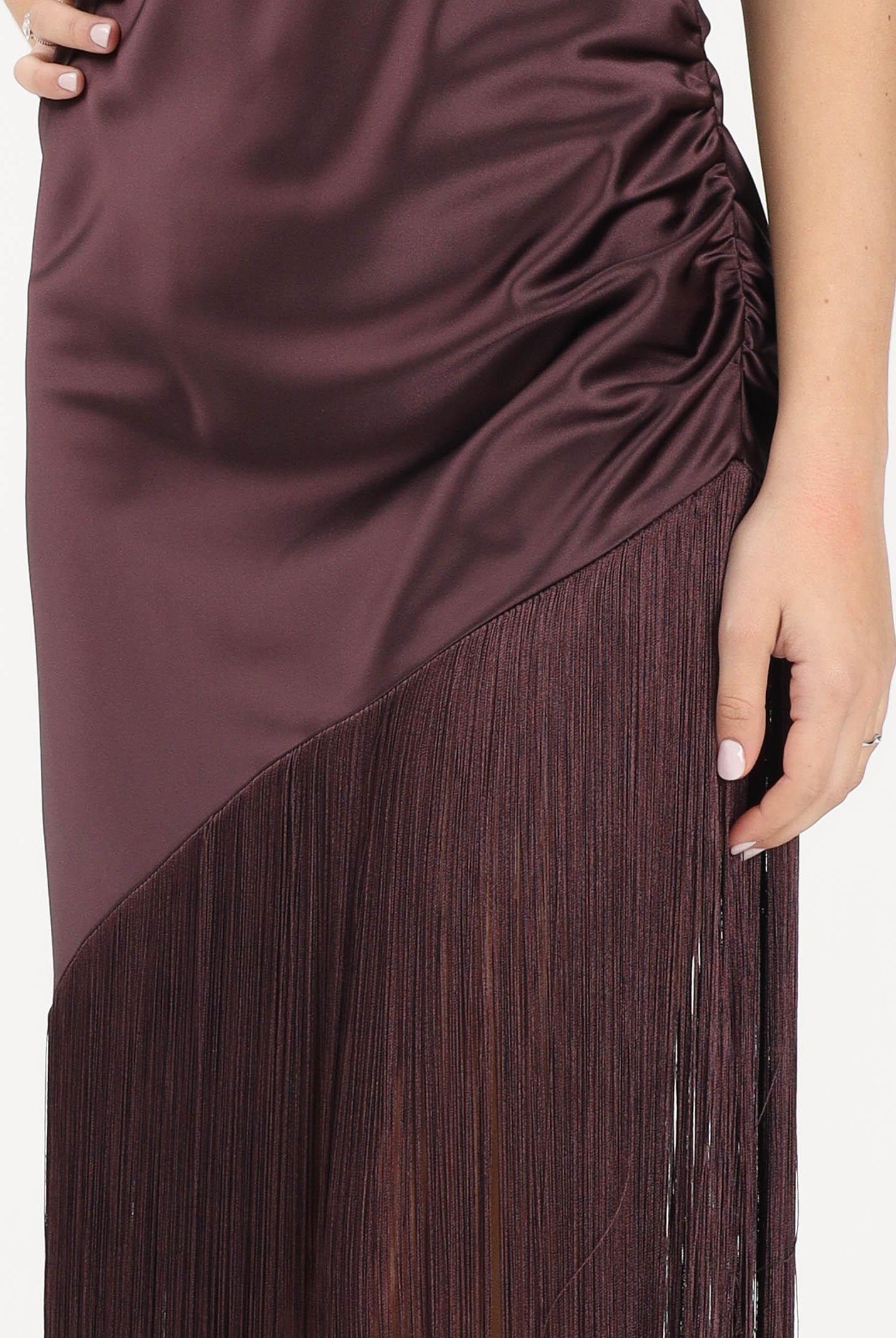 PINKO Abito midi bordeaux da donna in satin con frange 106430A33D R57 PINKO