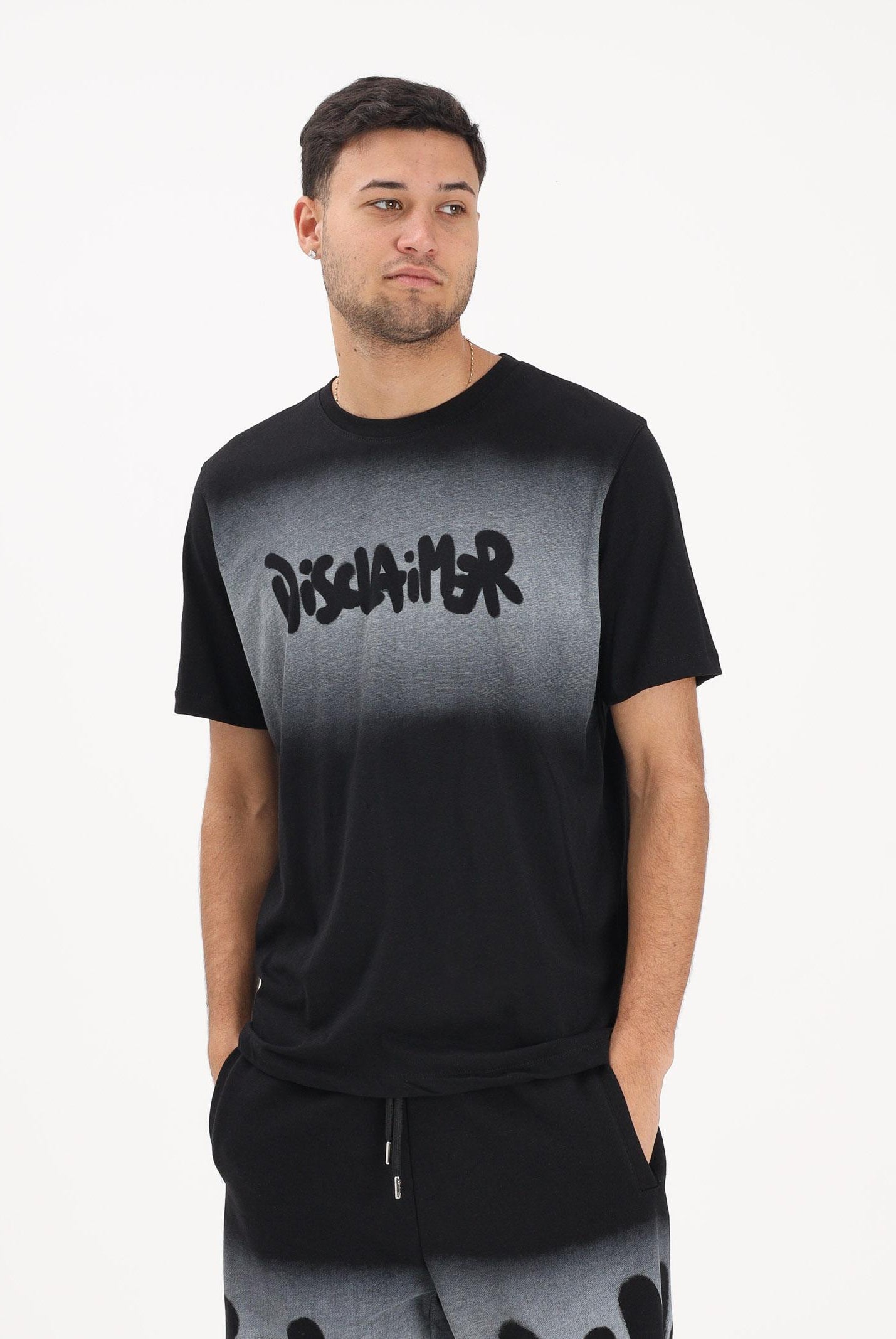 DISCLAIMER T-shirt a manica corta nera da uomo con stampa logo in stile graffiti 26EDS55419 NE DISCLAIMER