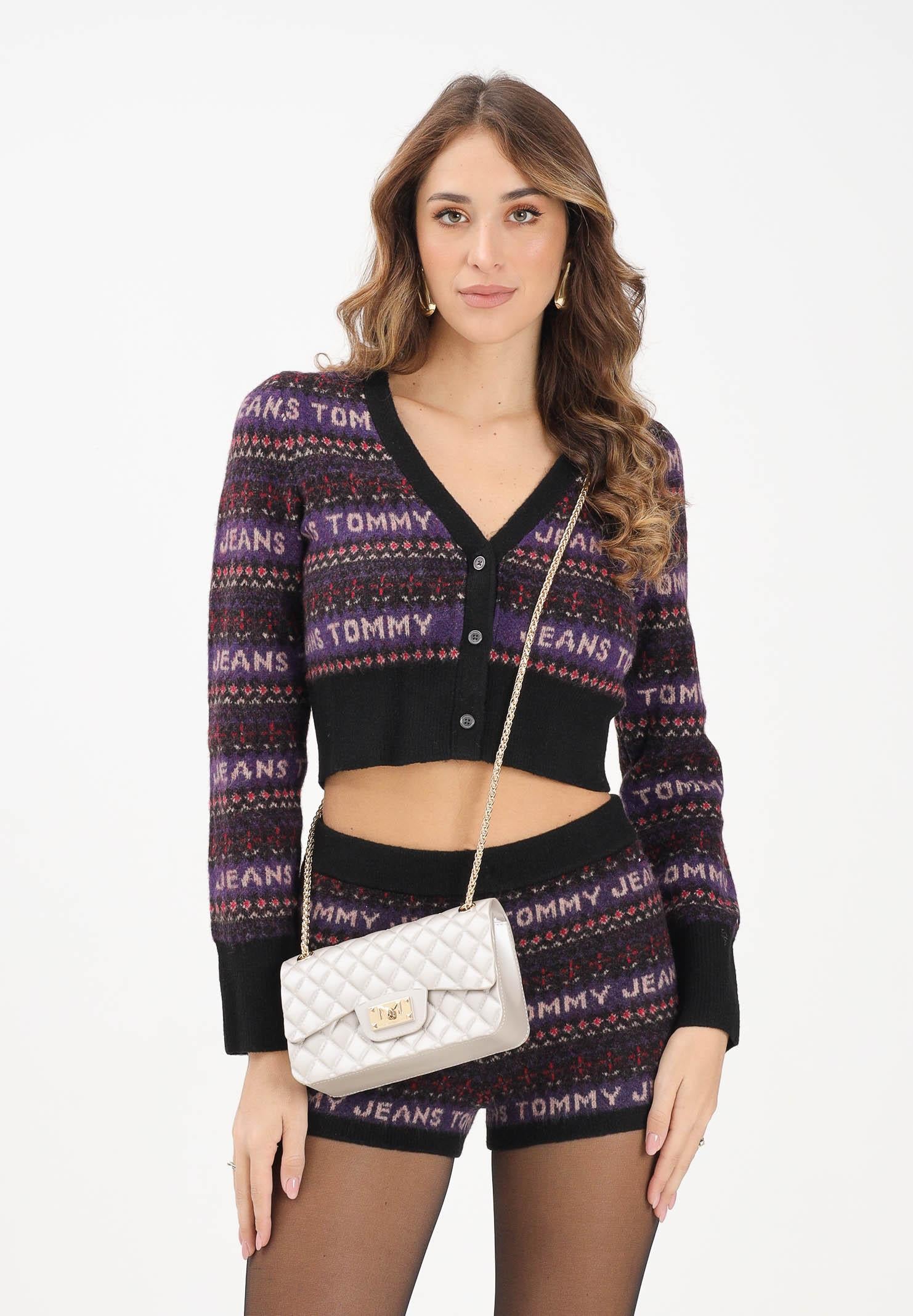 TOMMY JEANS Cardigan corto nero da donna con motivo Fair Isle DW0DW21691BDS TOMMY JEANS