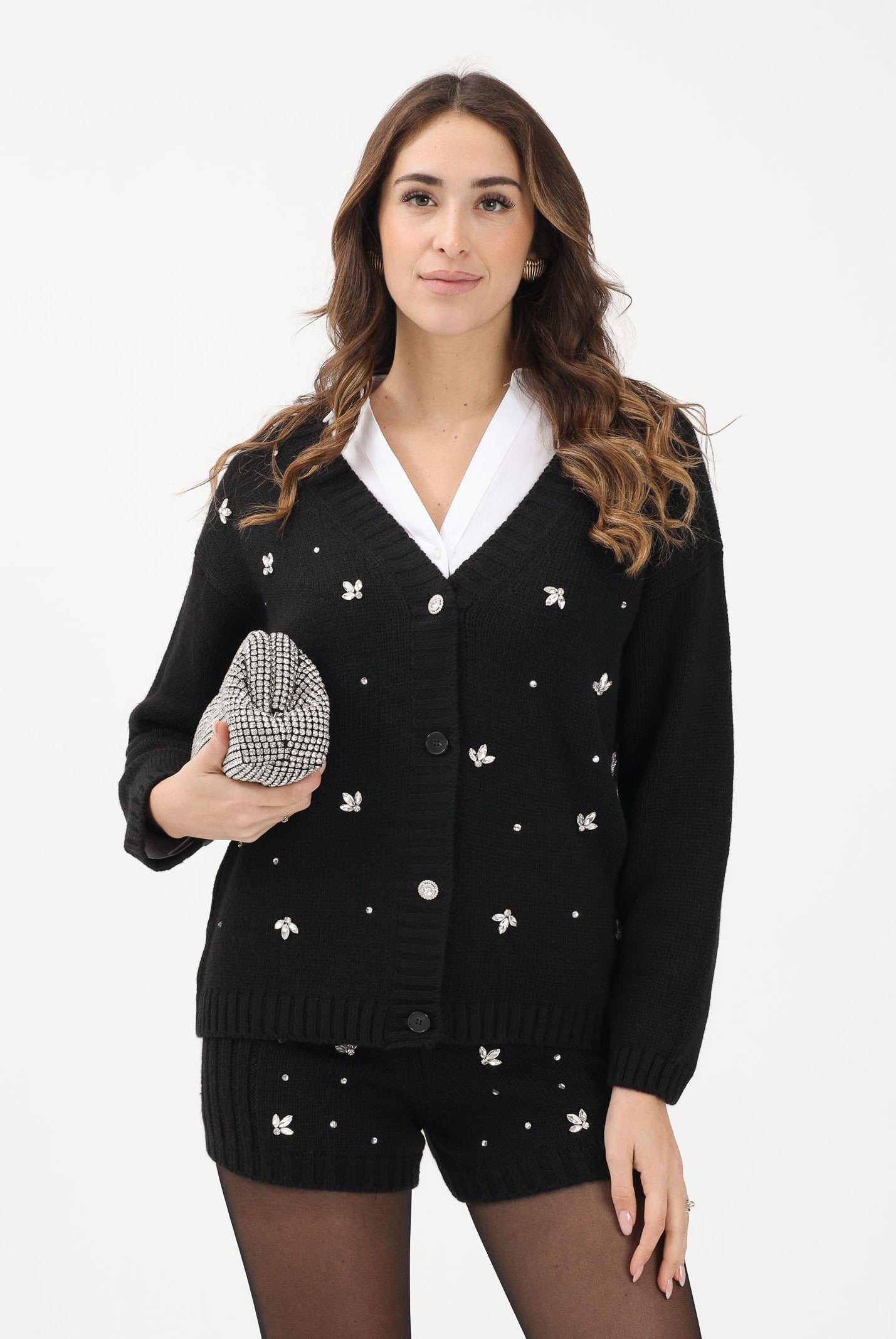 VICOLO Cardigan nero da donna con dettagli gioiello 55153F NE VICOLO