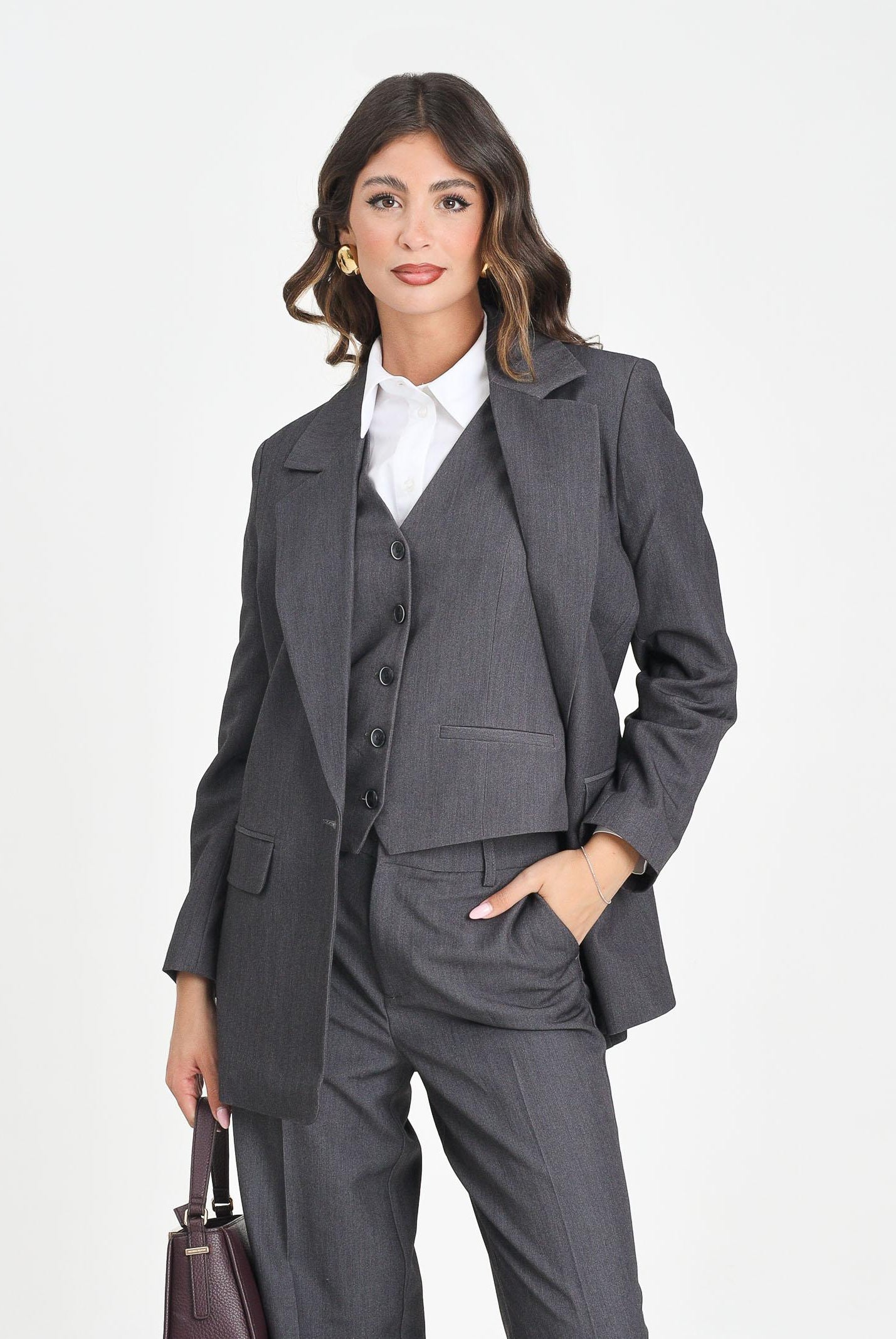 ONLY Giacca monopetto grigia da donna 15318088 DarkGreyMel ONLY