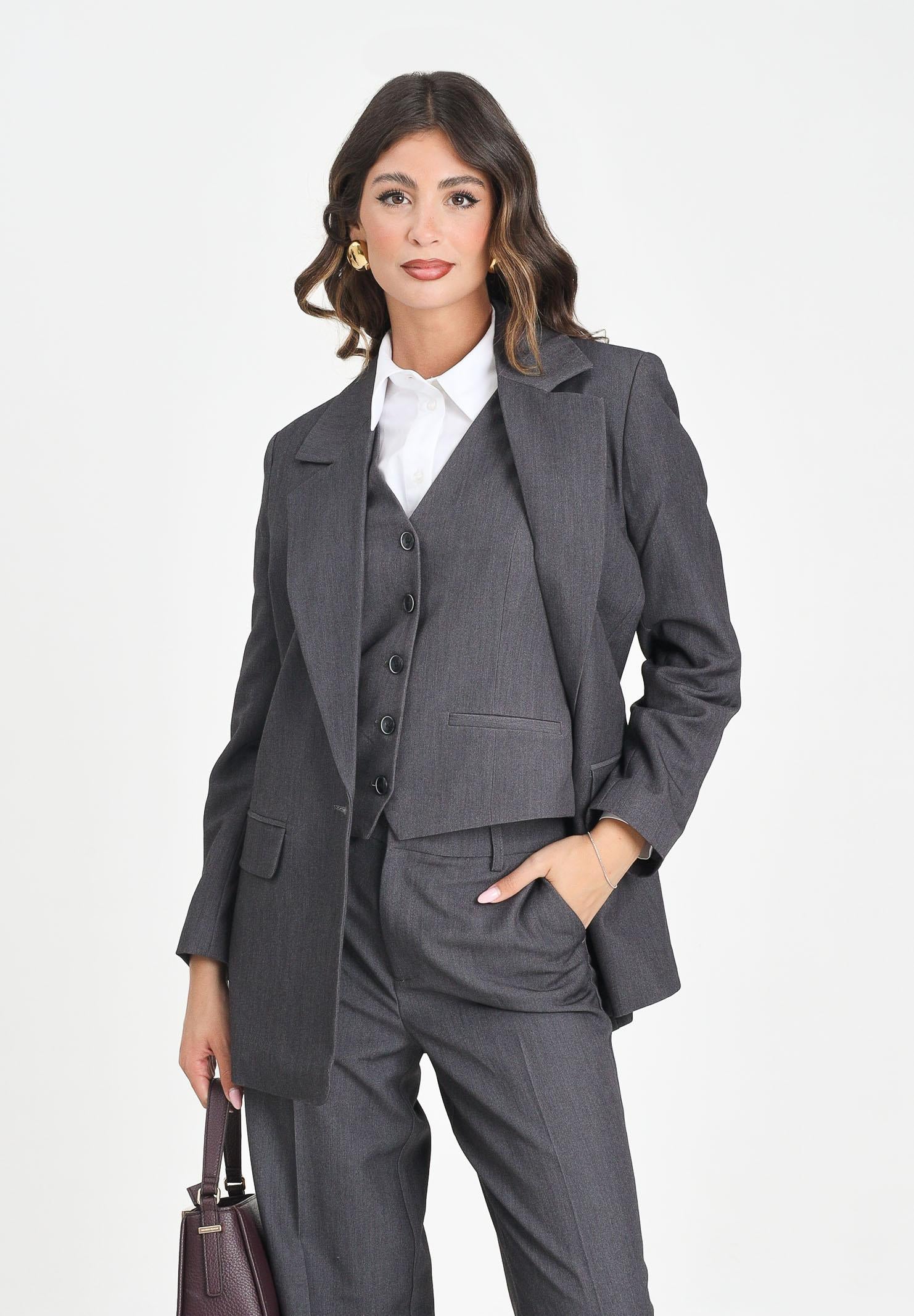 ONLY Giacca monopetto grigia da donna 15318088 DarkGreyMel ONLY