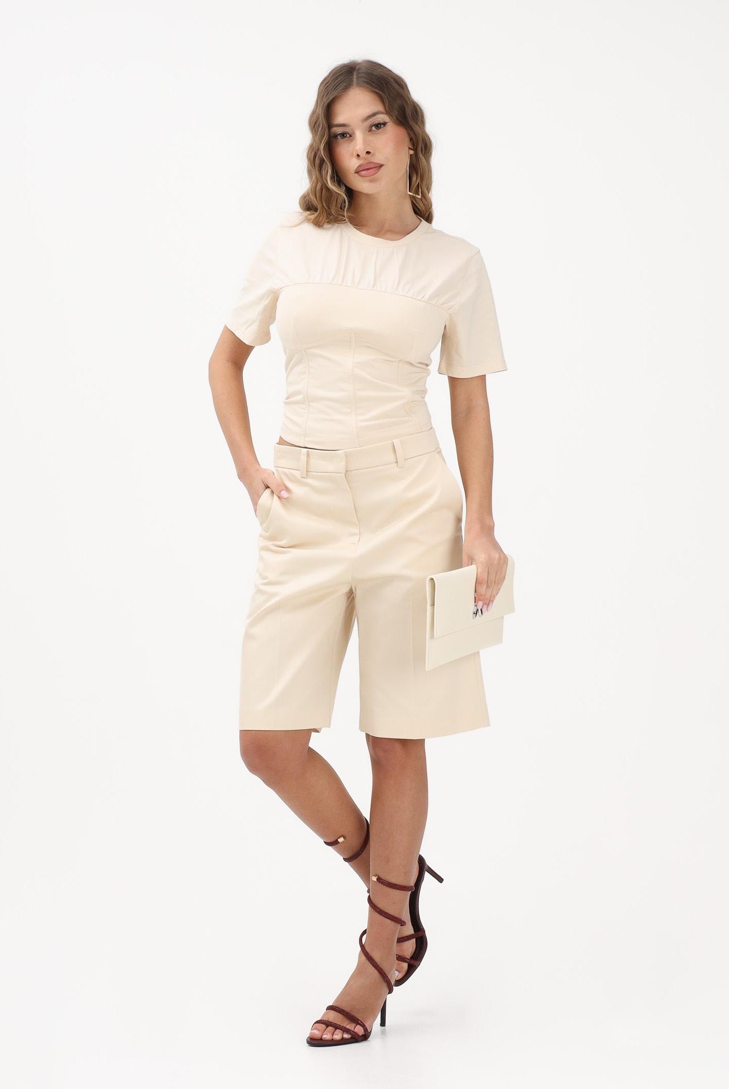 PATRIZIA PEPE T-shirt a manica corta panna da donna con costruzione a bustier 8M1803J387 W409 PATRIZIA PEPE