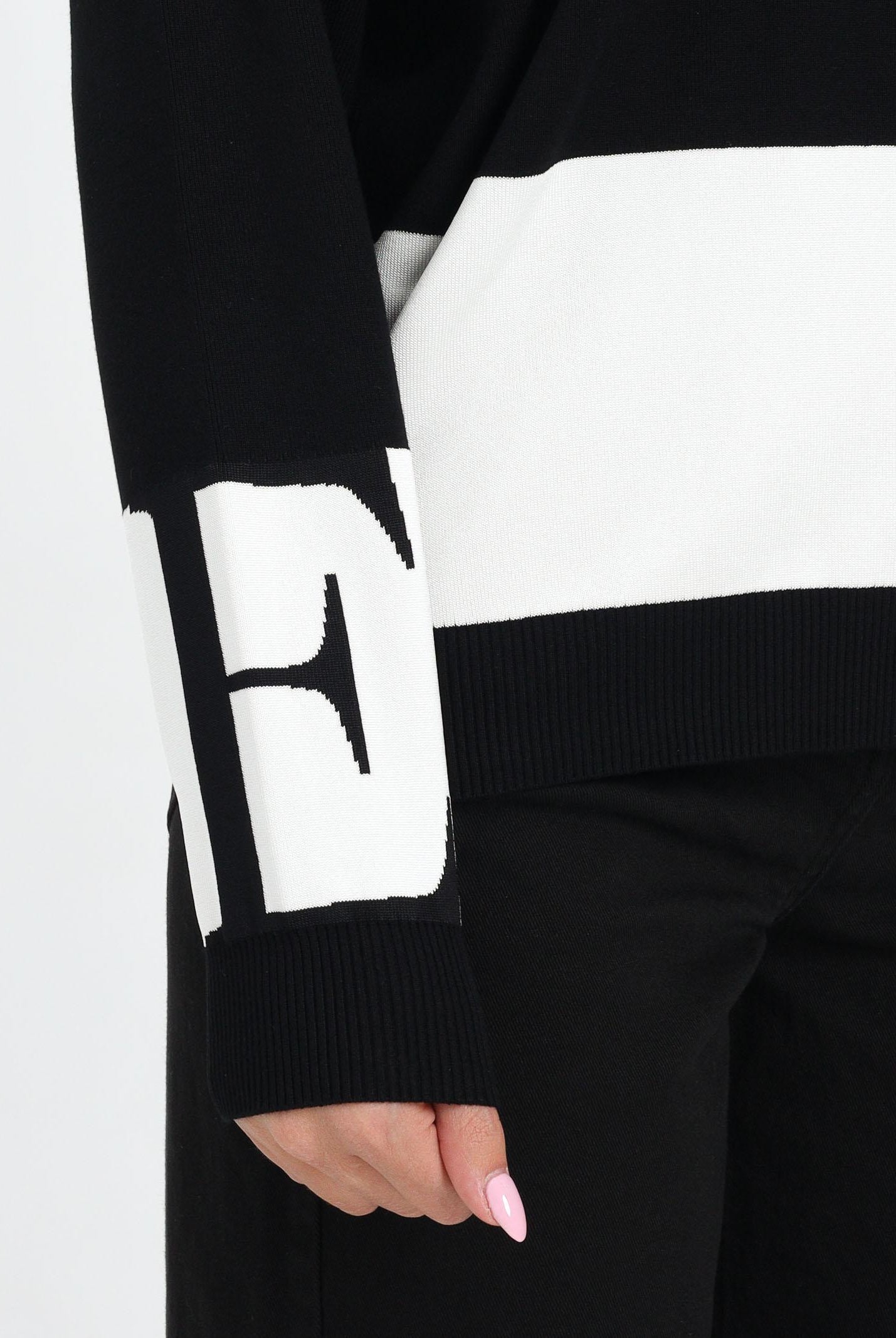 ELISABETTA FRANCHI Maglioncino girocollo nero da donna con bande lucide MK01S56E2 EF3 ELISABETTA FRANCHI