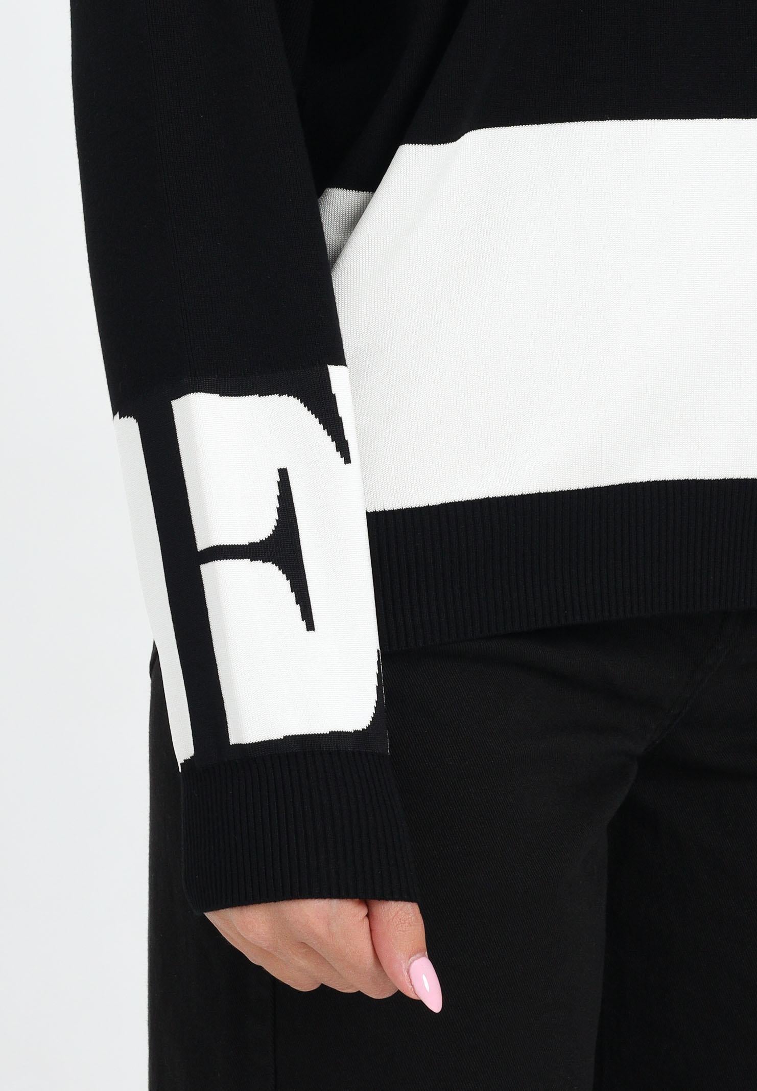 ELISABETTA FRANCHI Maglioncino girocollo nero da donna con bande lucide MK01S56E2 EF3 ELISABETTA FRANCHI