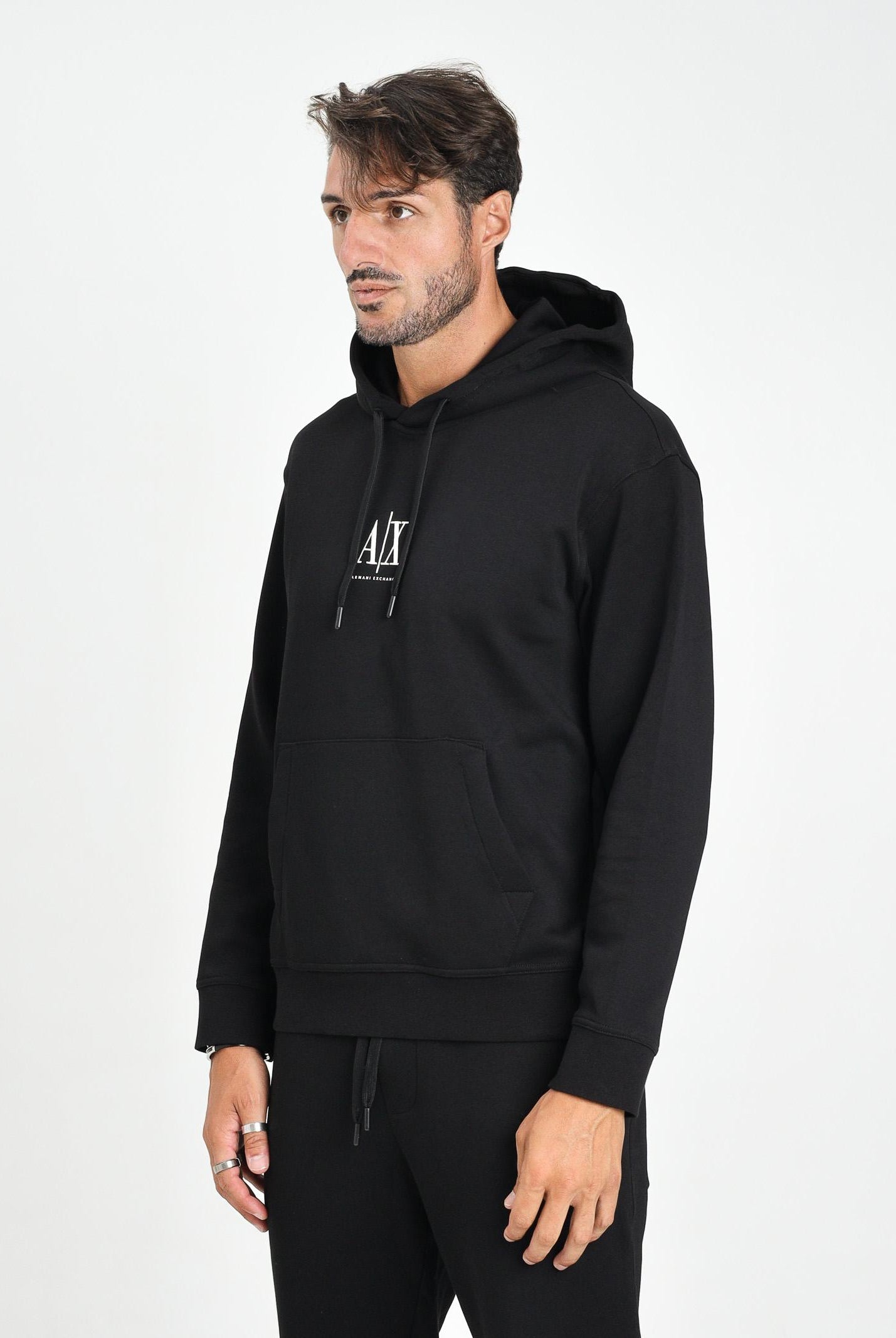 ARMANI EXCHANGE Felpa con cappuccio nera da uomo con ricamo logo XM000369AF10818 UC001 ARMANI EXCHANGE