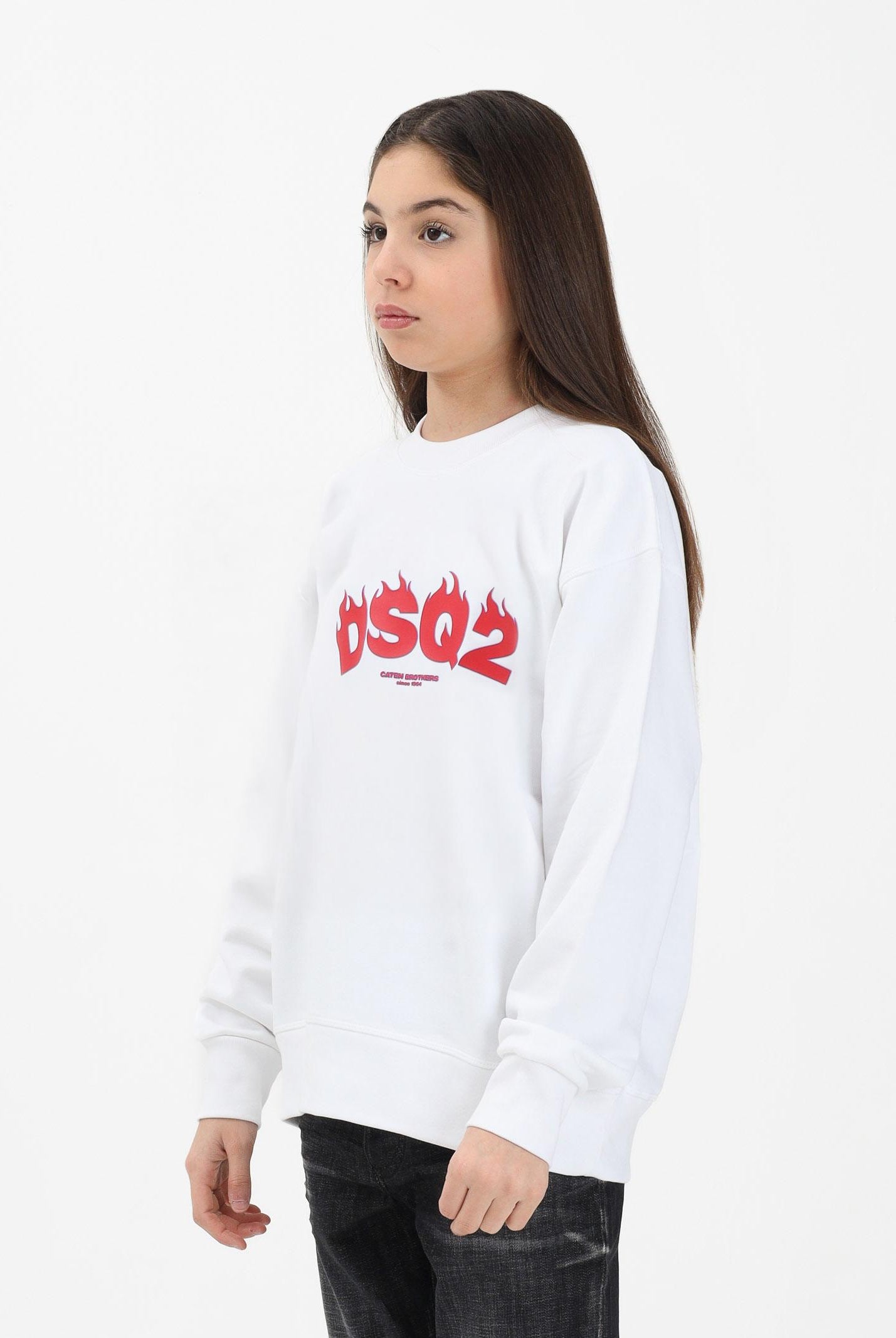 DSQUARED2 Felpa girocollo bianca per bambino, bambina e donna con logo DSQ2 DQ3187D0AGW DQ100 DSQUARED2