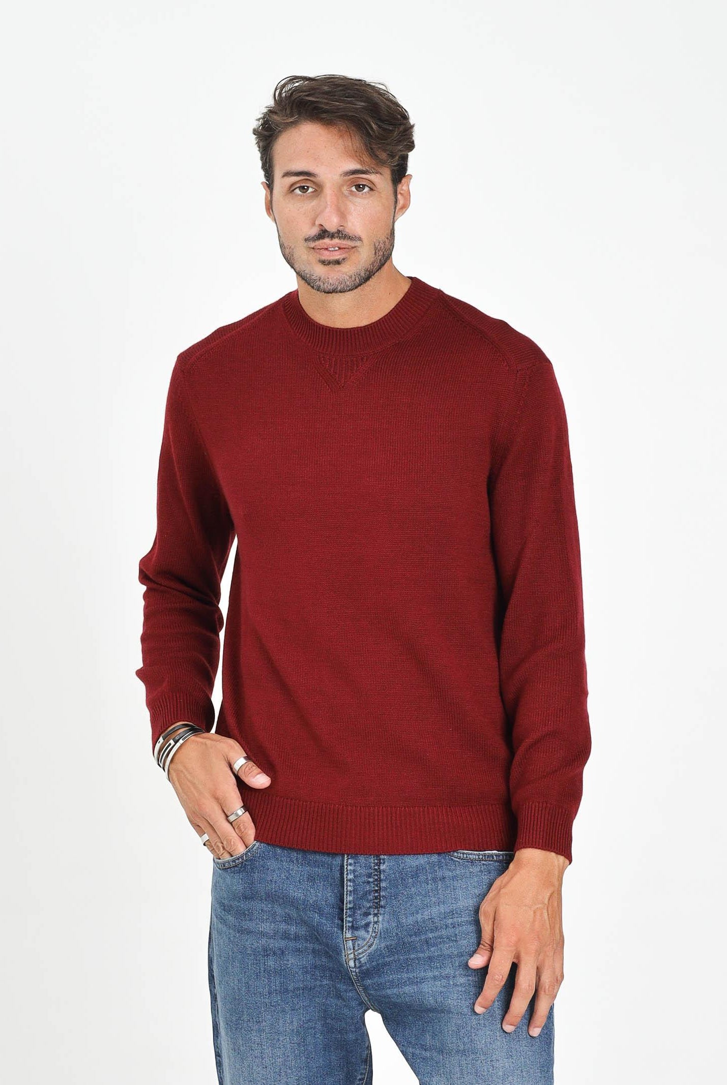 ARMANI EXCHANGE Maglioncino girocollo bordeaux da uomo realizzato in maglia rasata a punto fine XM001916AF14008 O5003 ARMANI EXCHANGE