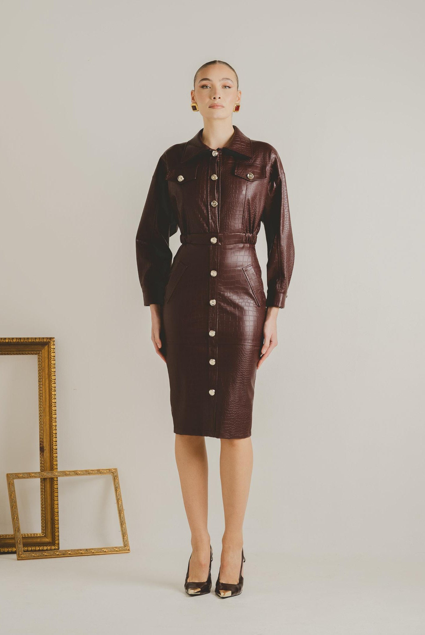 SANTAS Abito midi MYSTÈRE bordeaux da donna PV2618 BO SANTAS