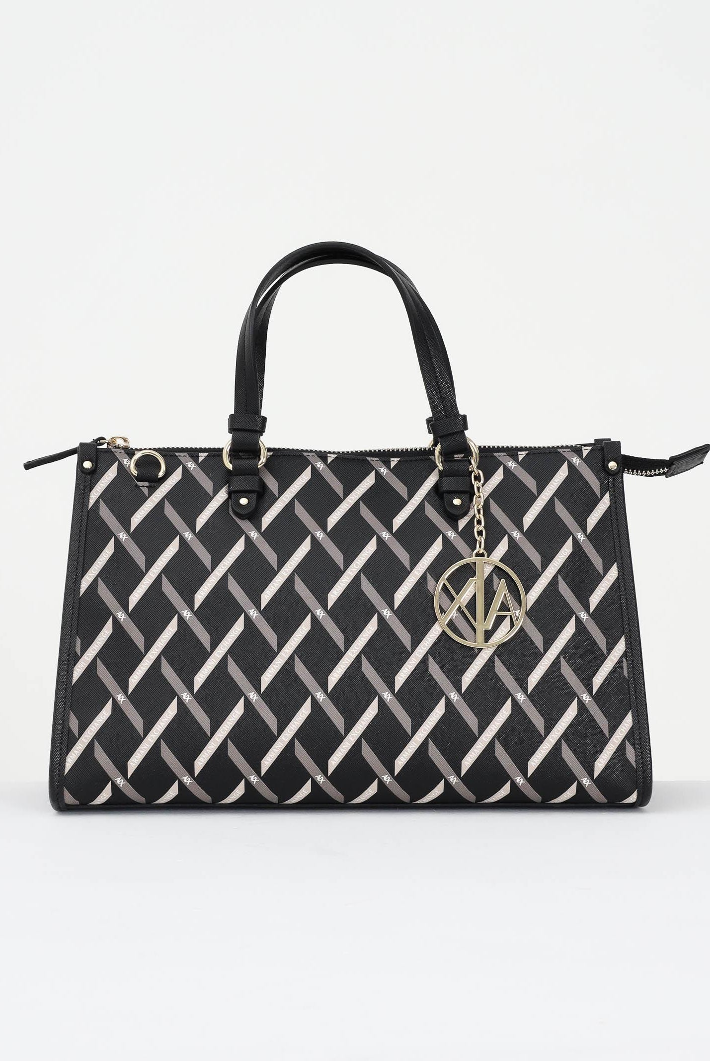 ARMANI EXCHANGE Borsa a mano nera da donna con motivo geometrico e charm con logo XW000400AF17155 MC043 ARMANI EXCHANGE